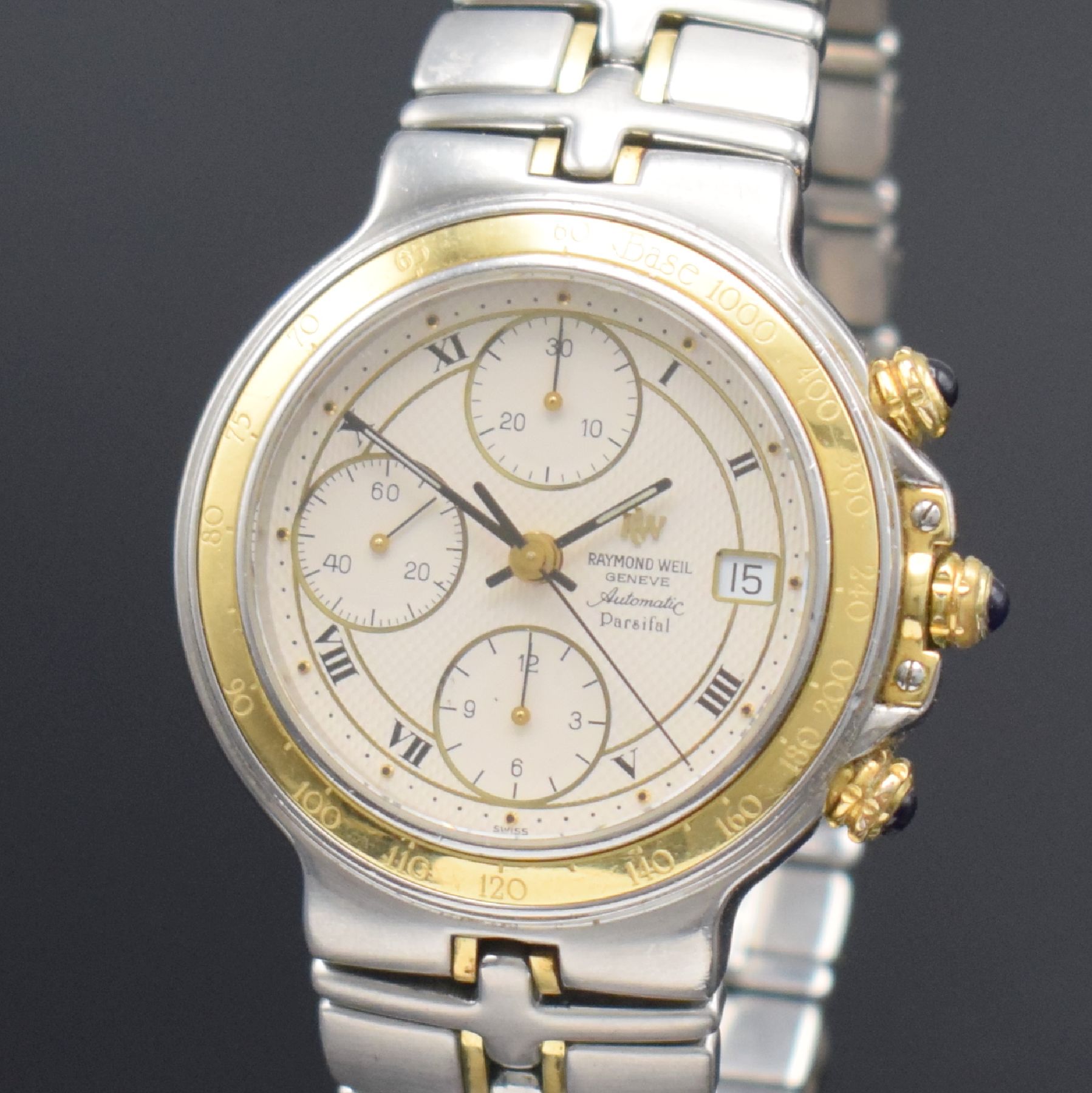 Detail c: RAYMOND WEIL Armbandchronograph Modellserie Parsifal Referenz 7790, Schweiz um 1997, Automatik, Edelstahl/Gold kombiniert inkl. Gliederband m. dopp. ...