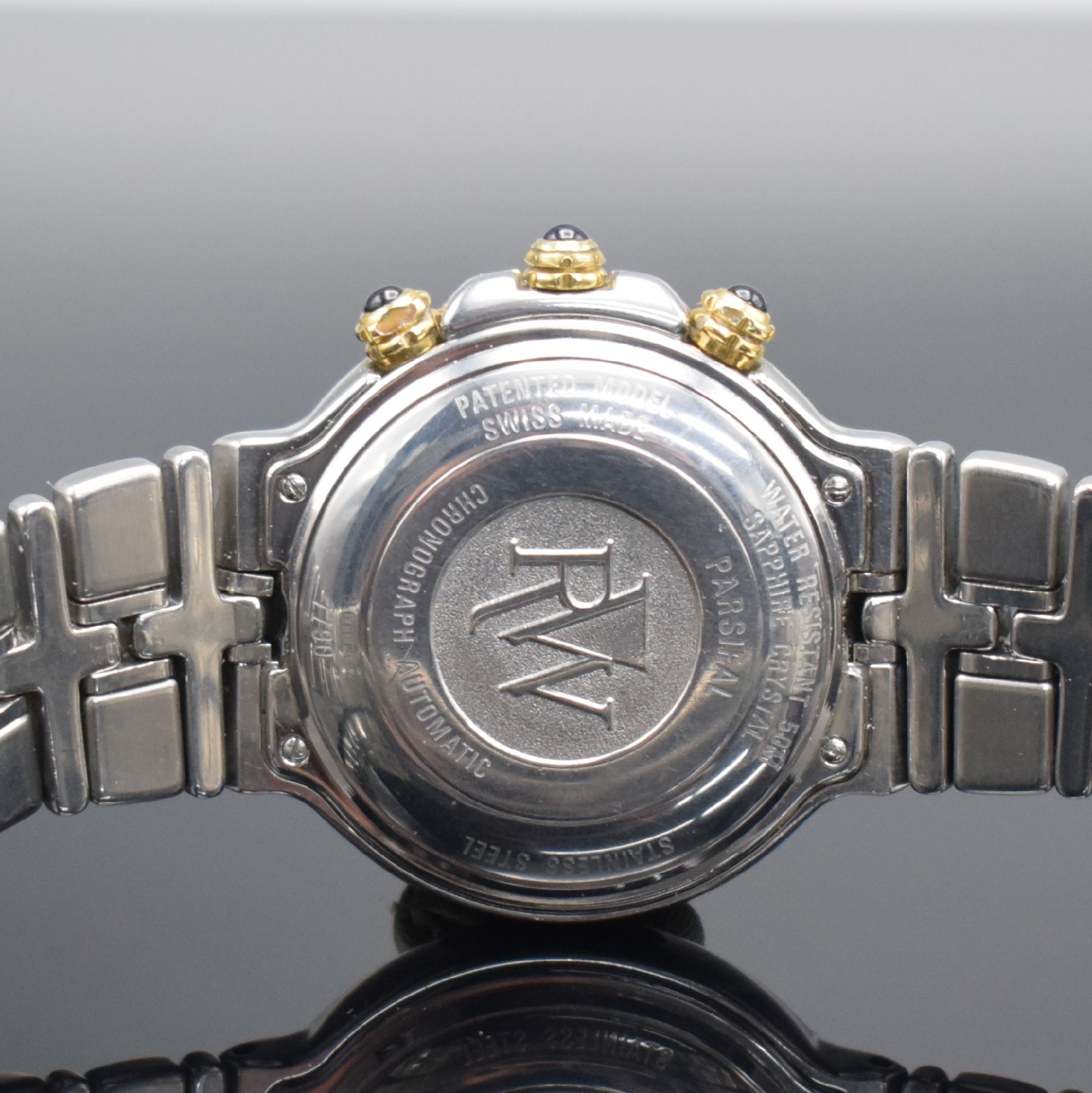 Detail d: RAYMOND WEIL Armbandchronograph Modellserie Parsifal Referenz 7790, Schweiz um 1997, Automatik, Edelstahl/Gold kombiniert inkl. Gliederband m. dopp. ...