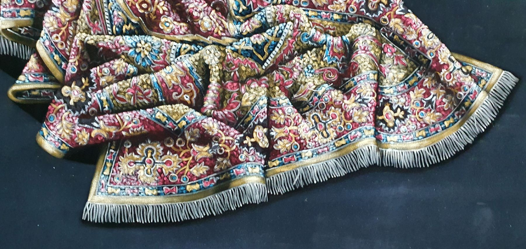Detail b: Parinaz Bajalanlou, geb. 1985, zeitgenössische iranische Künstlerin, lebt und arbeitet in der Türkei, hier: Teppich, Öl auf schwarzem Samt, ca. ...