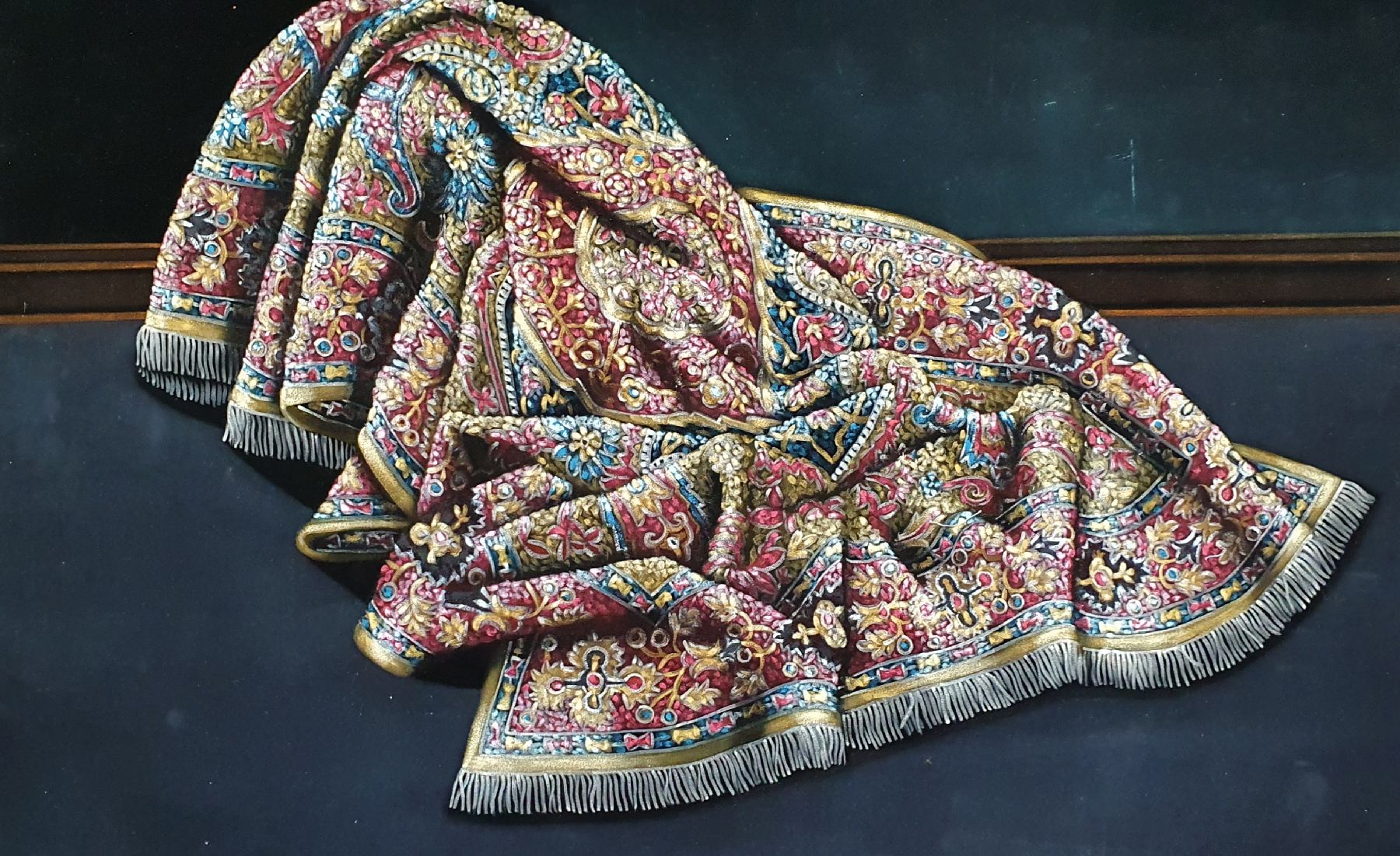 Detail c: Parinaz Bajalanlou, geb. 1985, zeitgenössische iranische Künstlerin, lebt und arbeitet in der Türkei, hier: Teppich, Öl auf schwarzem Samt, ca. ...