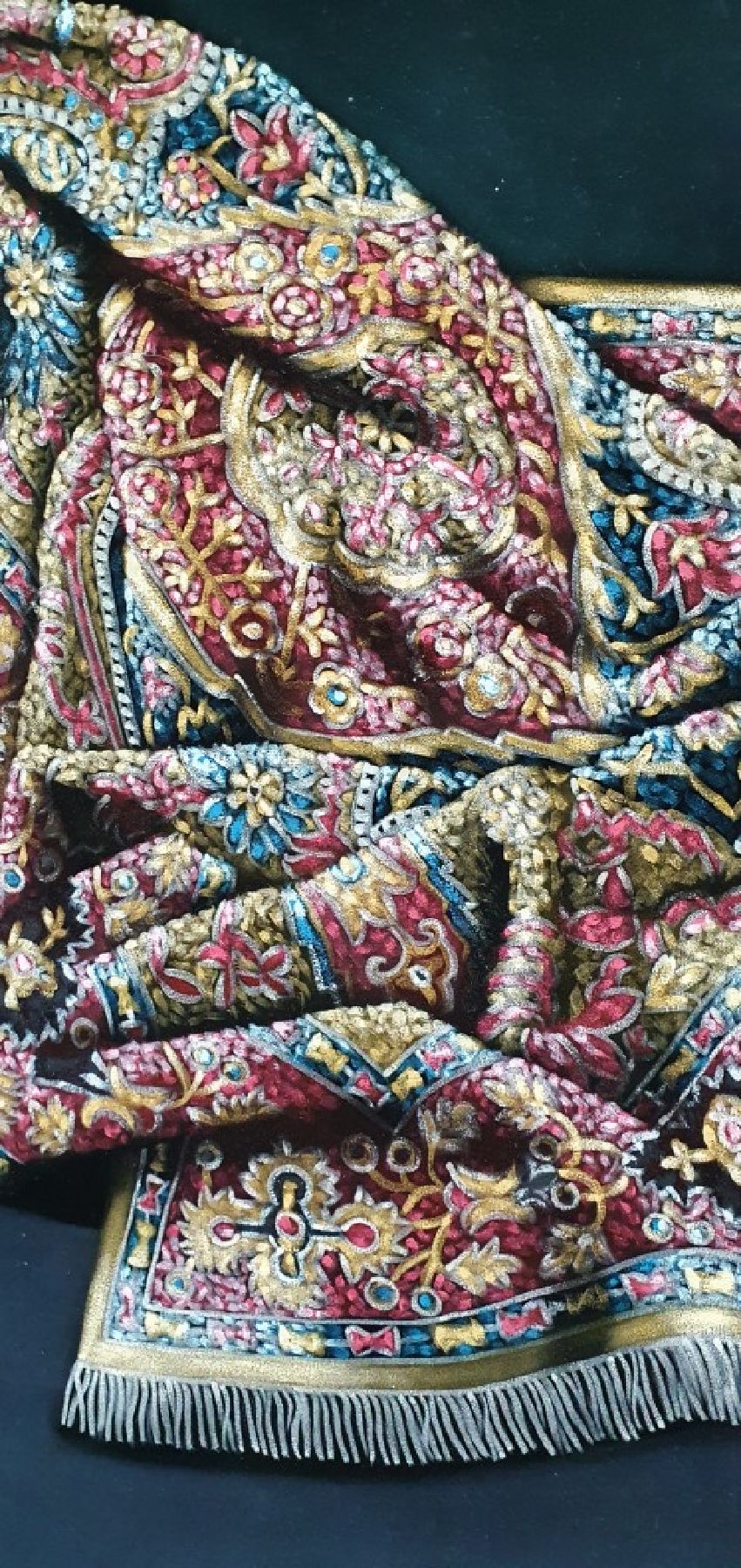 Detail d: Parinaz Bajalanlou, geb. 1985, zeitgenössische iranische Künstlerin, lebt und arbeitet in der Türkei, hier: Teppich, Öl auf schwarzem Samt, ca. ...