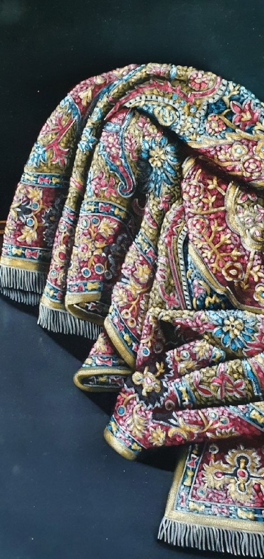 Detail e: Parinaz Bajalanlou, geb. 1985, zeitgenössische iranische Künstlerin, lebt und arbeitet in der Türkei, hier: Teppich, Öl auf schwarzem Samt, ca. ...