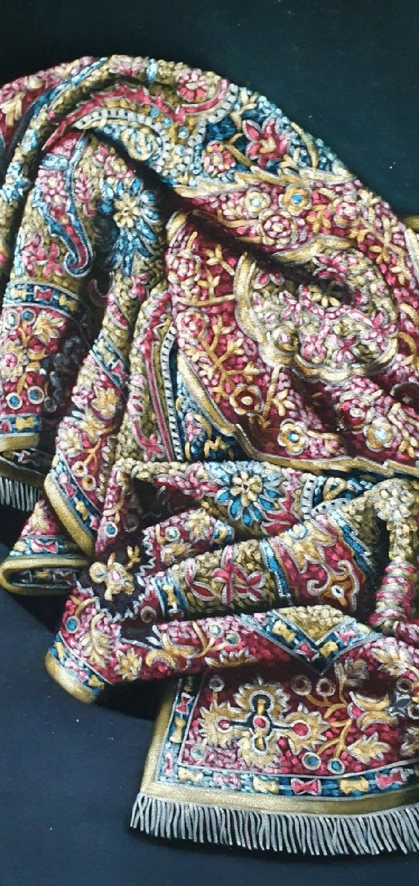 Detail f: Parinaz Bajalanlou, geb. 1985, zeitgenössische iranische Künstlerin, lebt und arbeitet in der Türkei, hier: Teppich, Öl auf schwarzem Samt, ca. ...