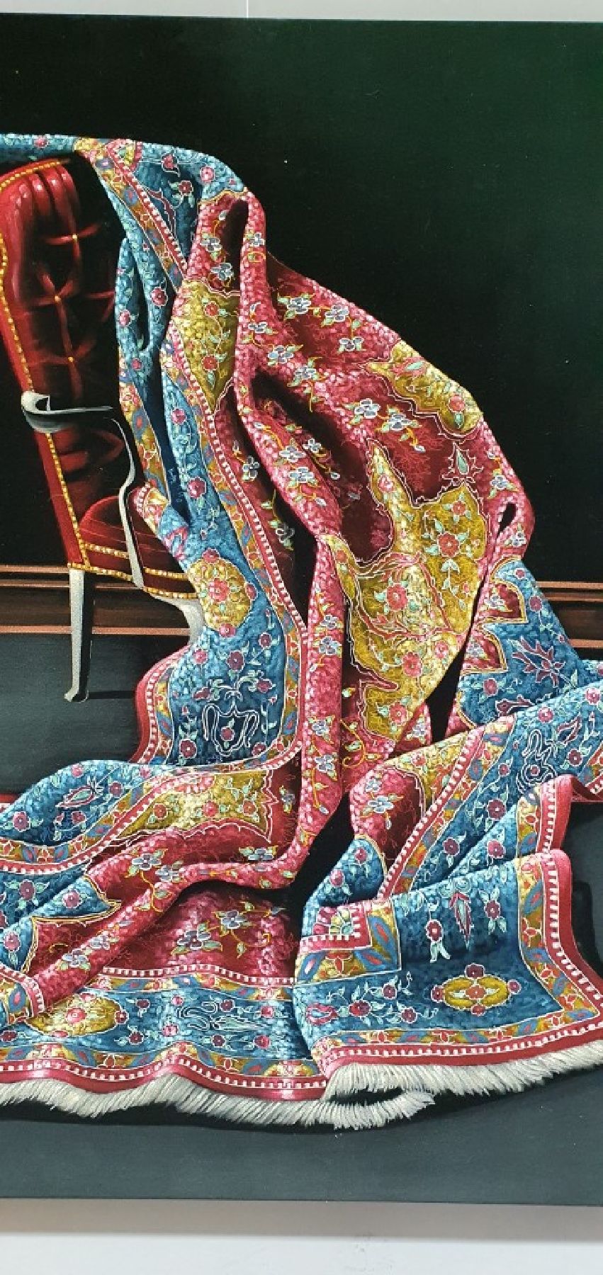 Detail b: Parinaz Bajalanlou, geb. 1985, zeitgenössische iranische Künstlerin, lebt und arbeitet in der Türkei, hier: Teppich über dem Stuhl, Öl auf ...