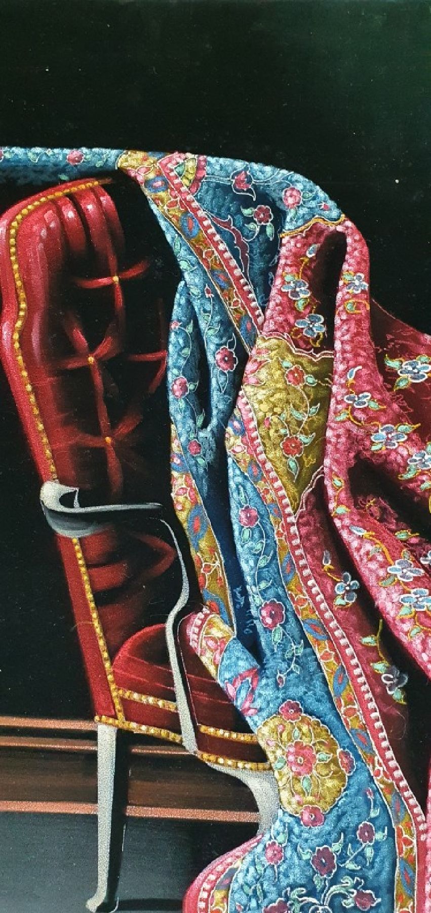Detail d: Parinaz Bajalanlou, geb. 1985, zeitgenössische iranische Künstlerin, lebt und arbeitet in der Türkei, hier: Teppich über dem Stuhl, Öl auf ...