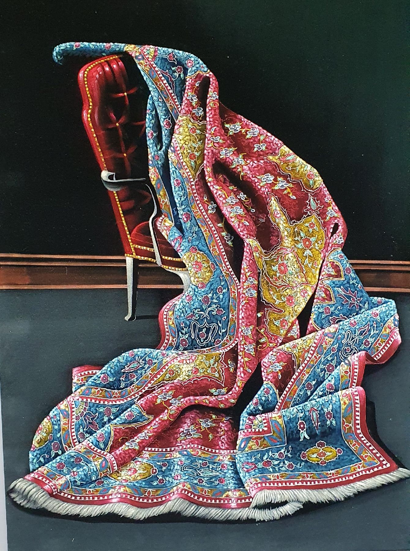 Detail f: Parinaz Bajalanlou, geb. 1985, zeitgenössische iranische Künstlerin, lebt und arbeitet in der Türkei, hier: Teppich über dem Stuhl, Öl auf ...