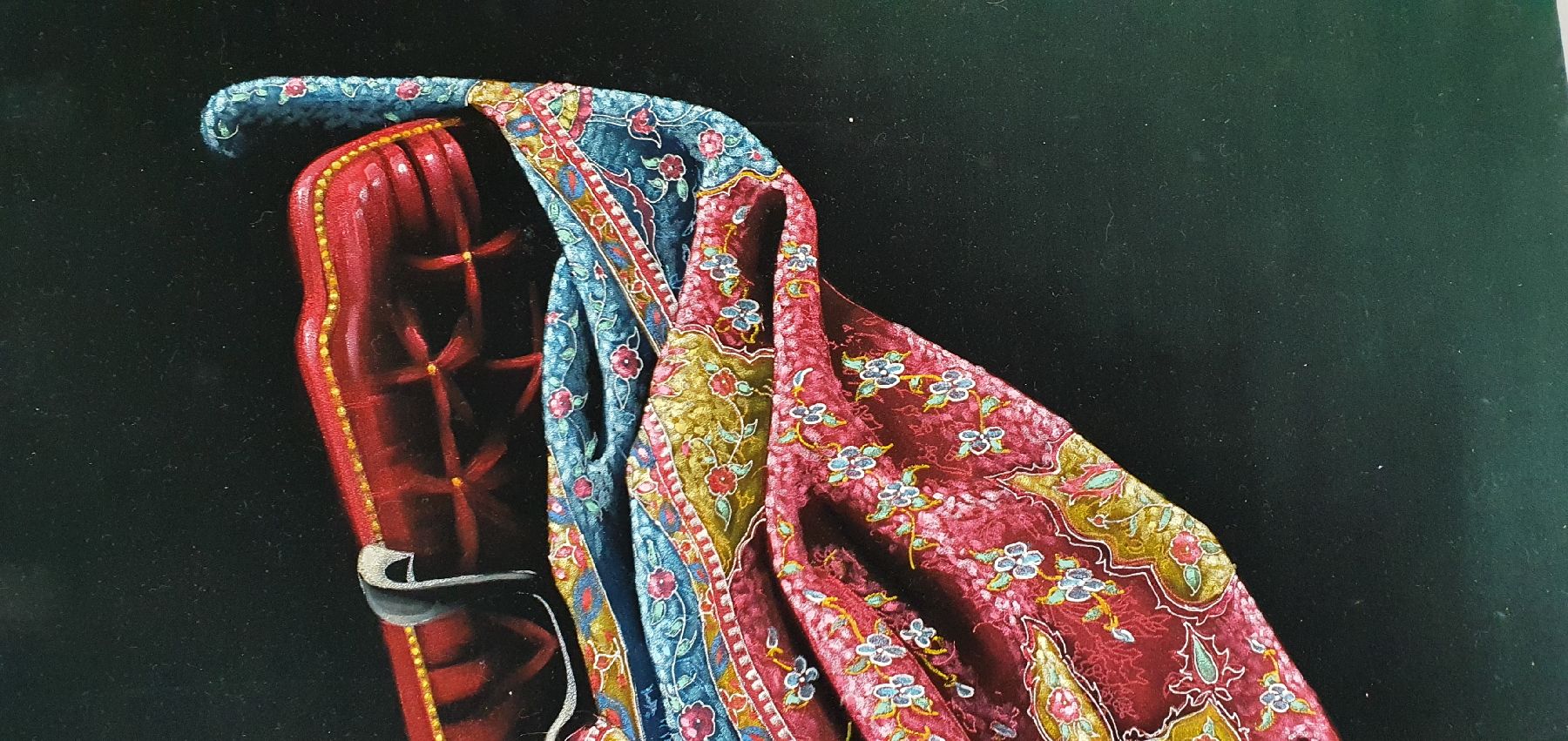 Detail g: Parinaz Bajalanlou, geb. 1985, zeitgenössische iranische Künstlerin, lebt und arbeitet in der Türkei, hier: Teppich über dem Stuhl, Öl auf ...