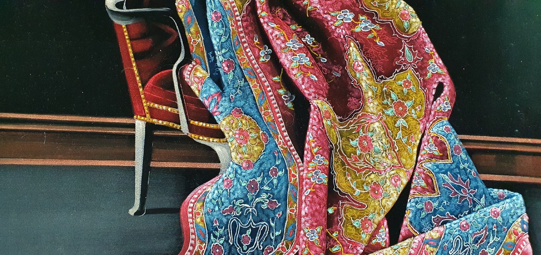 Detail h: Parinaz Bajalanlou, geb. 1985, zeitgenössische iranische Künstlerin, lebt und arbeitet in der Türkei, hier: Teppich über dem Stuhl, Öl auf ...