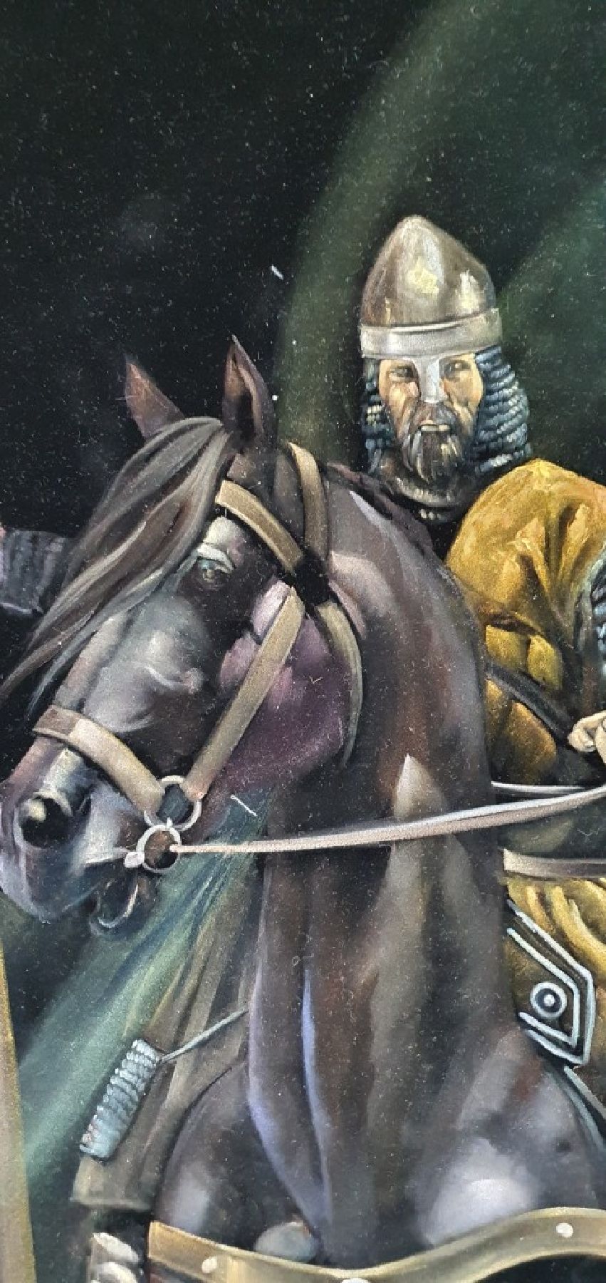 Detail a: Parinaz Bajalanlou, geb. 1985, zeitgenössische iranische Künstlerin, lebt und arbeitet in der Türkei, hier: Reiter in Rüstung, Öl/ schwarzem ...