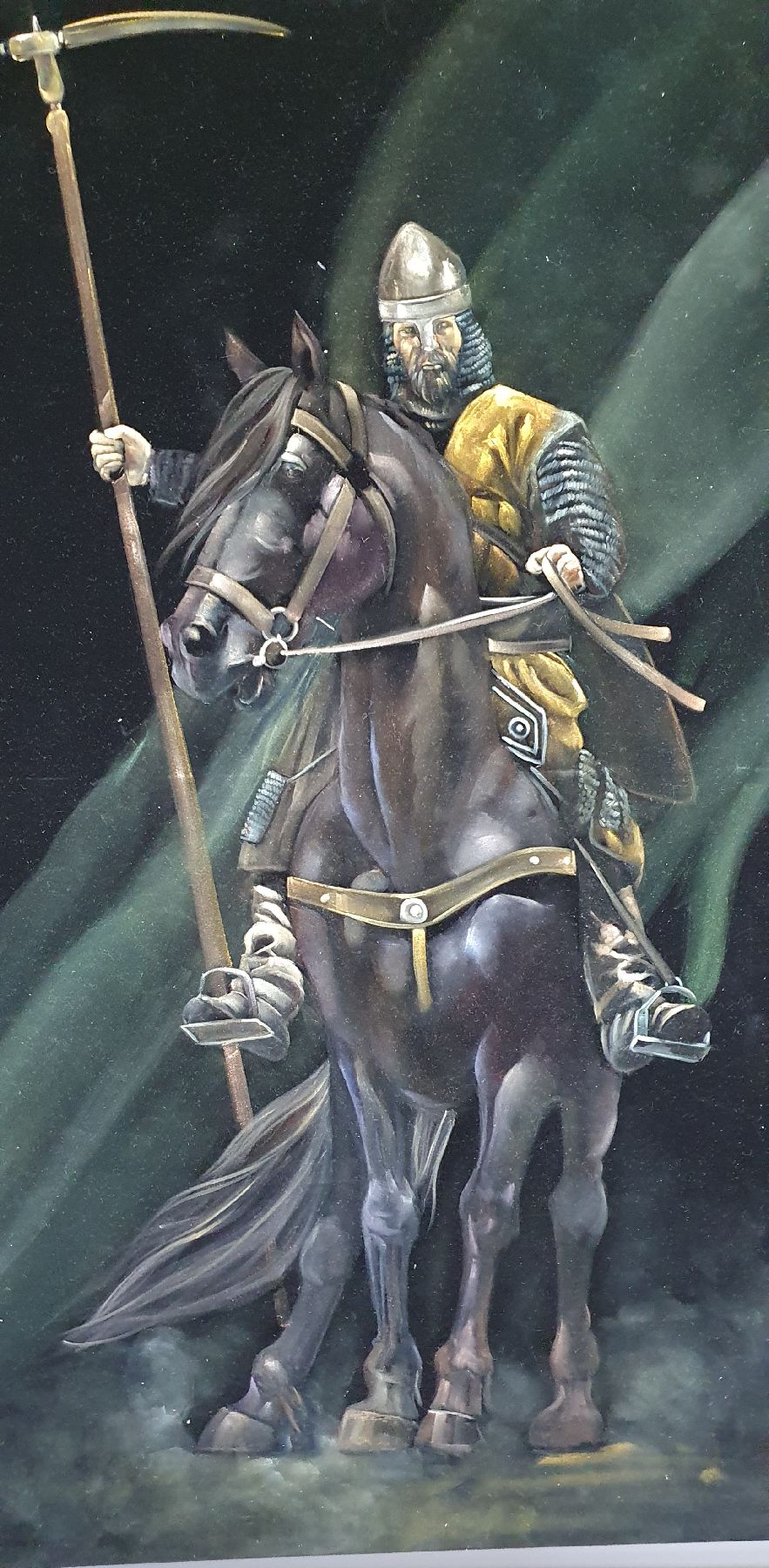 Detail c: Parinaz Bajalanlou, geb. 1985, zeitgenössische iranische Künstlerin, lebt und arbeitet in der Türkei, hier: Reiter in Rüstung, Öl/ schwarzem ...