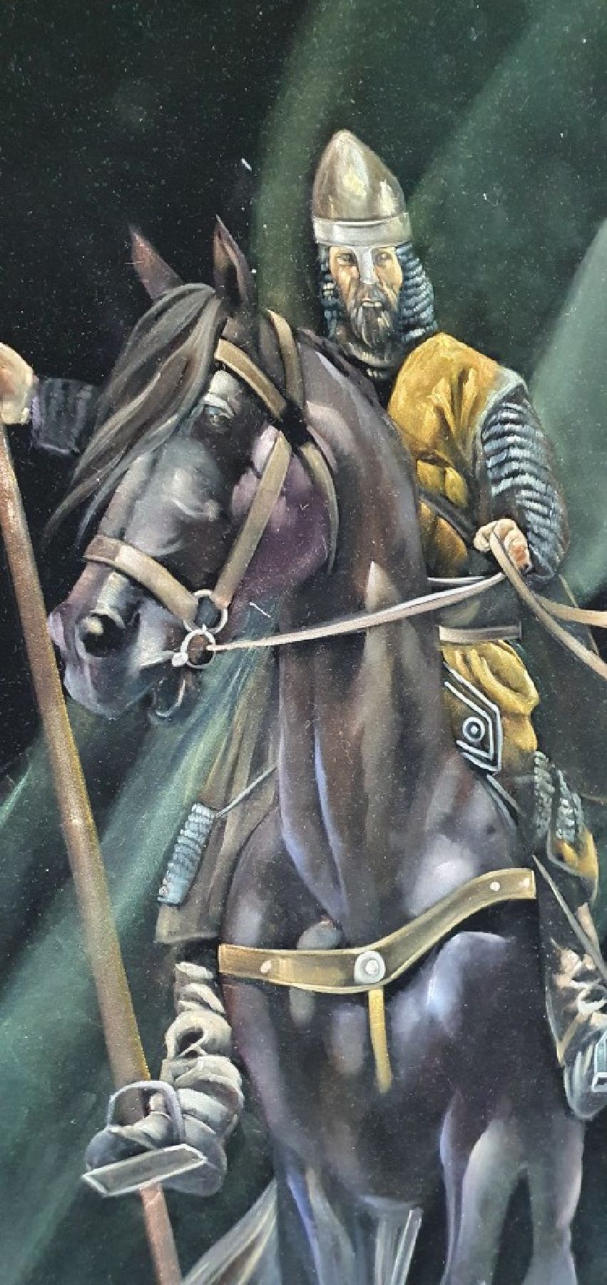Detail d: Parinaz Bajalanlou, geb. 1985, zeitgenössische iranische Künstlerin, lebt und arbeitet in der Türkei, hier: Reiter in Rüstung, Öl/ schwarzem ...