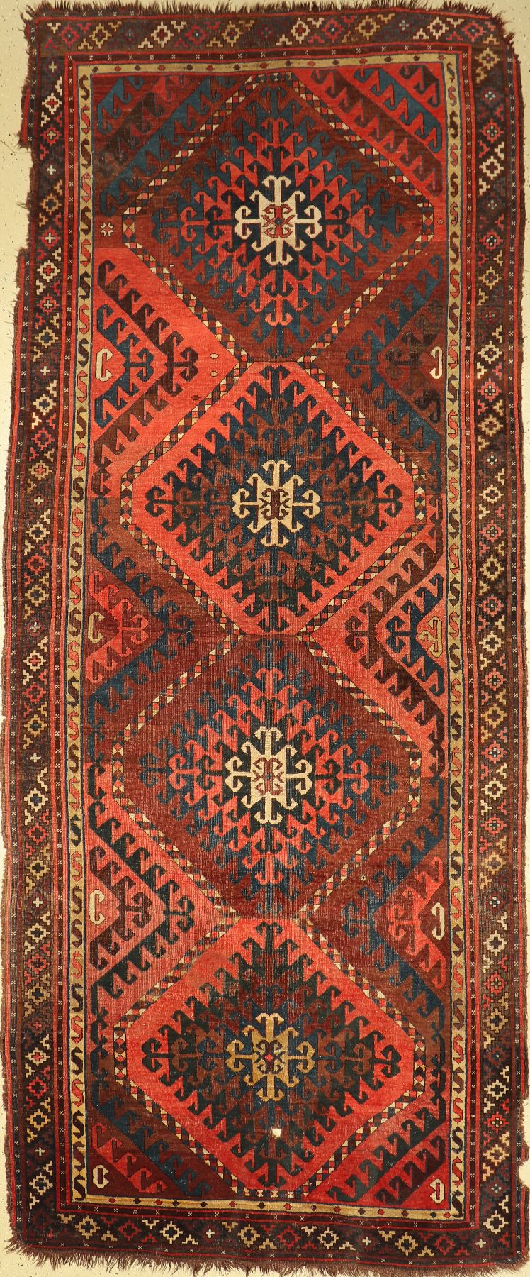 Karakalpak antik, Kirgisistan, 19. Jhd, Wolle auf Wolle, ca. 390 x 160 cm, Alters-und Gebrauchsspuren.