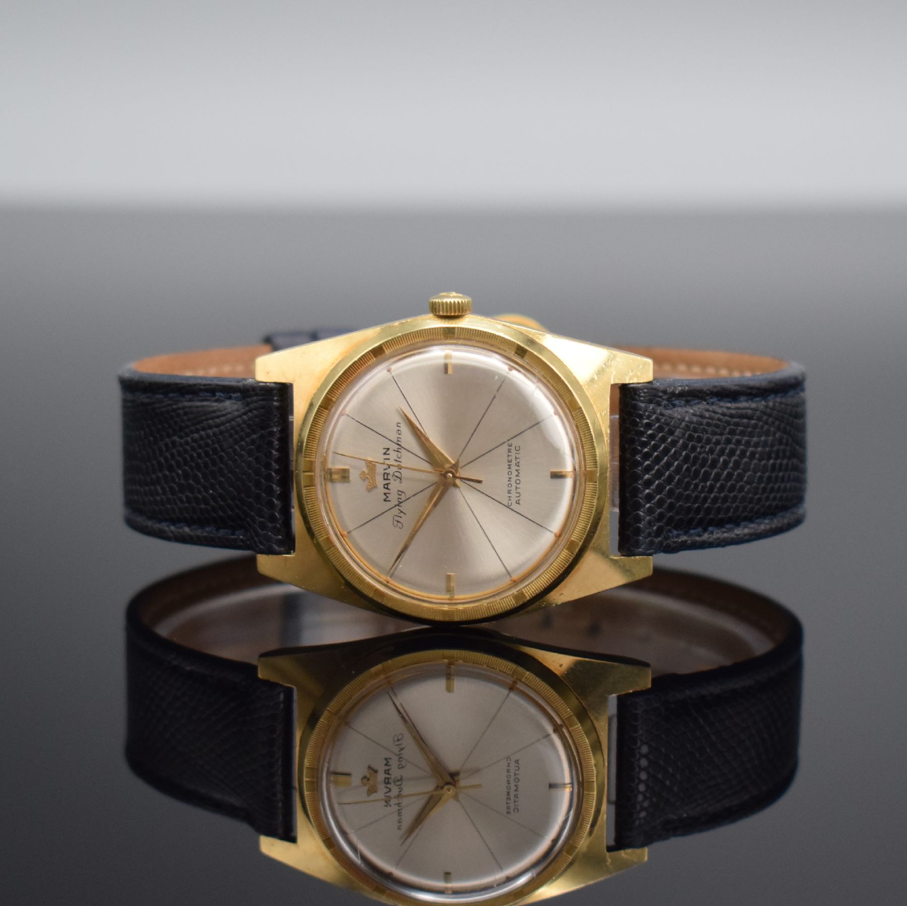 MARVIN Chronometer Flying Dutchman seltene Armbanduhr, Schweiz um 1955, Automatik, 2- teil. Geh. in GG 750/000, Boden geschr., Glasrand aufgedr., ...