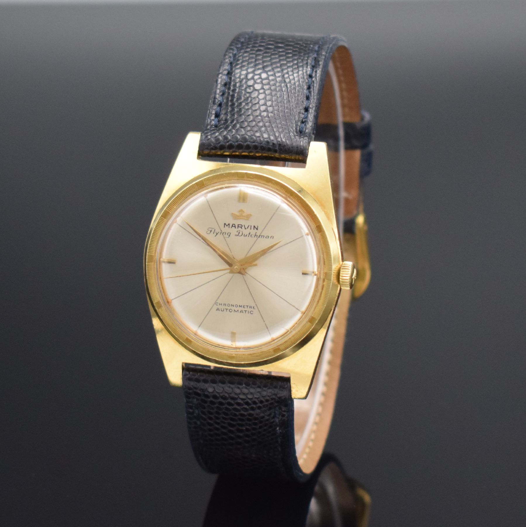 Detail b: MARVIN Chronometer Flying Dutchman seltene Armbanduhr, Schweiz um 1955, Automatik, 2- teil. Geh. in GG 750/000, Boden geschr., Glasrand aufgedr., ...