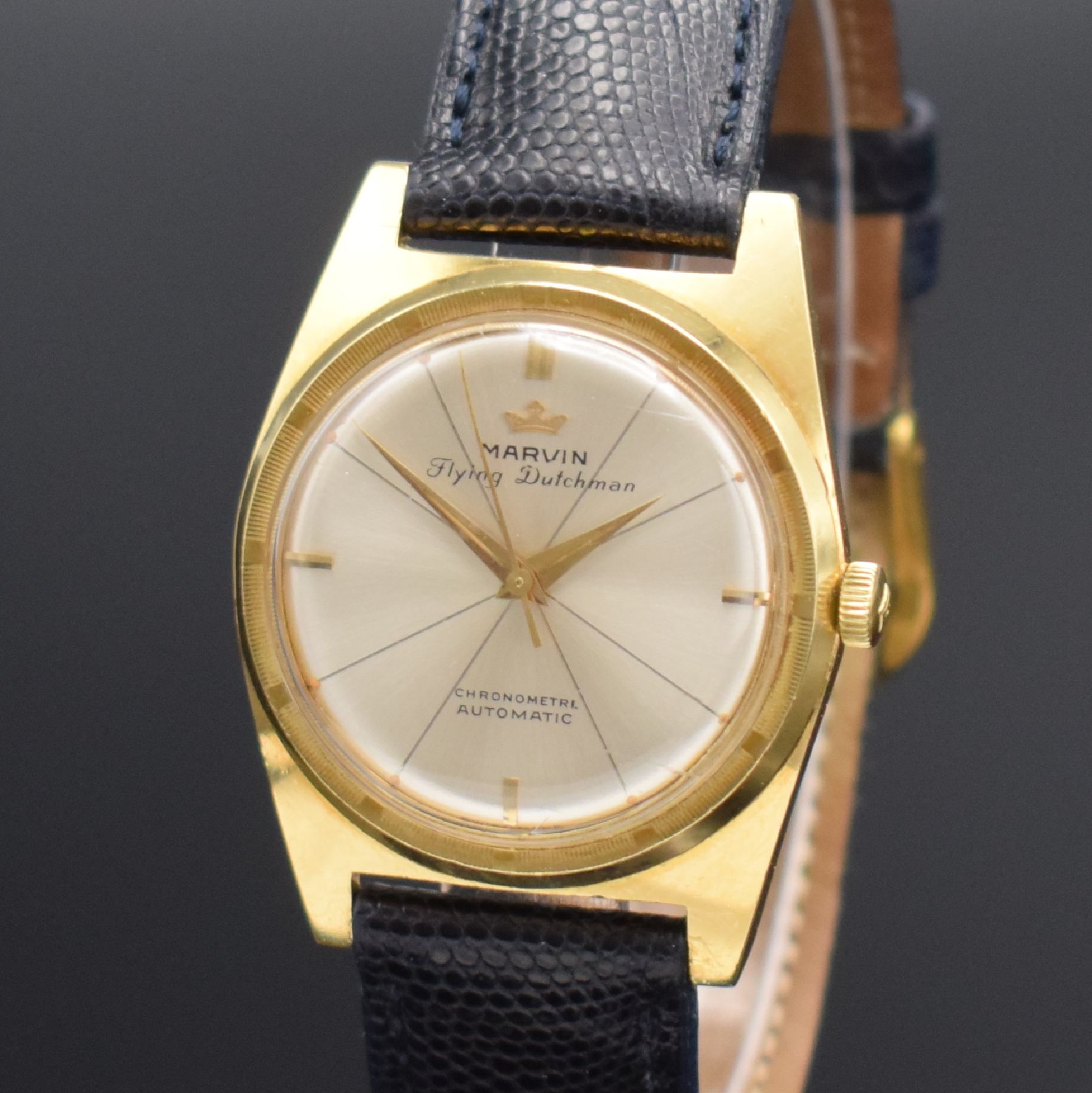 Detail c: MARVIN Chronometer Flying Dutchman seltene Armbanduhr, Schweiz um 1955, Automatik, 2- teil. Geh. in GG 750/000, Boden geschr., Glasrand aufgedr., ...