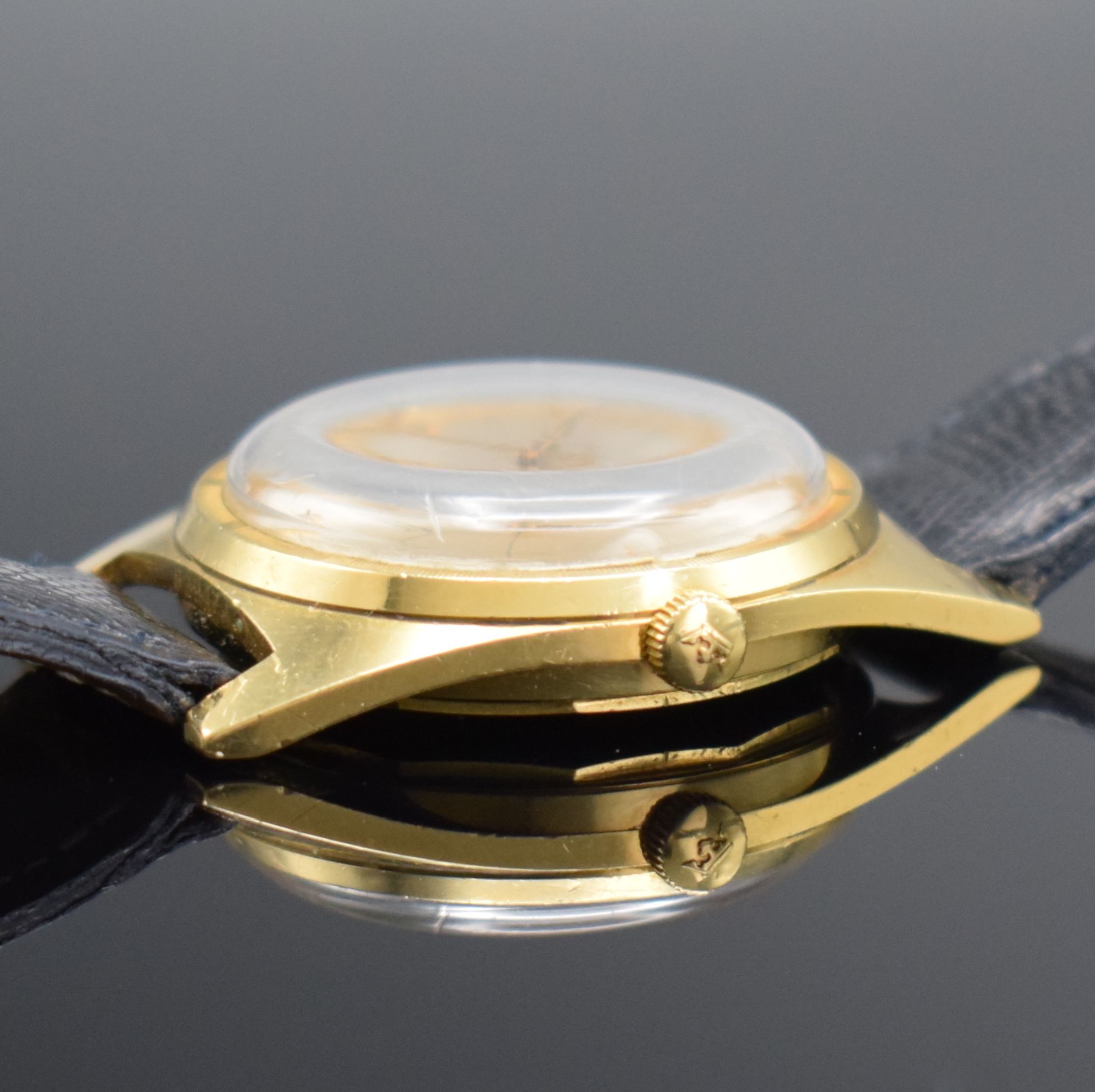 Detail d: MARVIN Chronometer Flying Dutchman seltene Armbanduhr, Schweiz um 1955, Automatik, 2- teil. Geh. in GG 750/000, Boden geschr., Glasrand aufgedr., ...