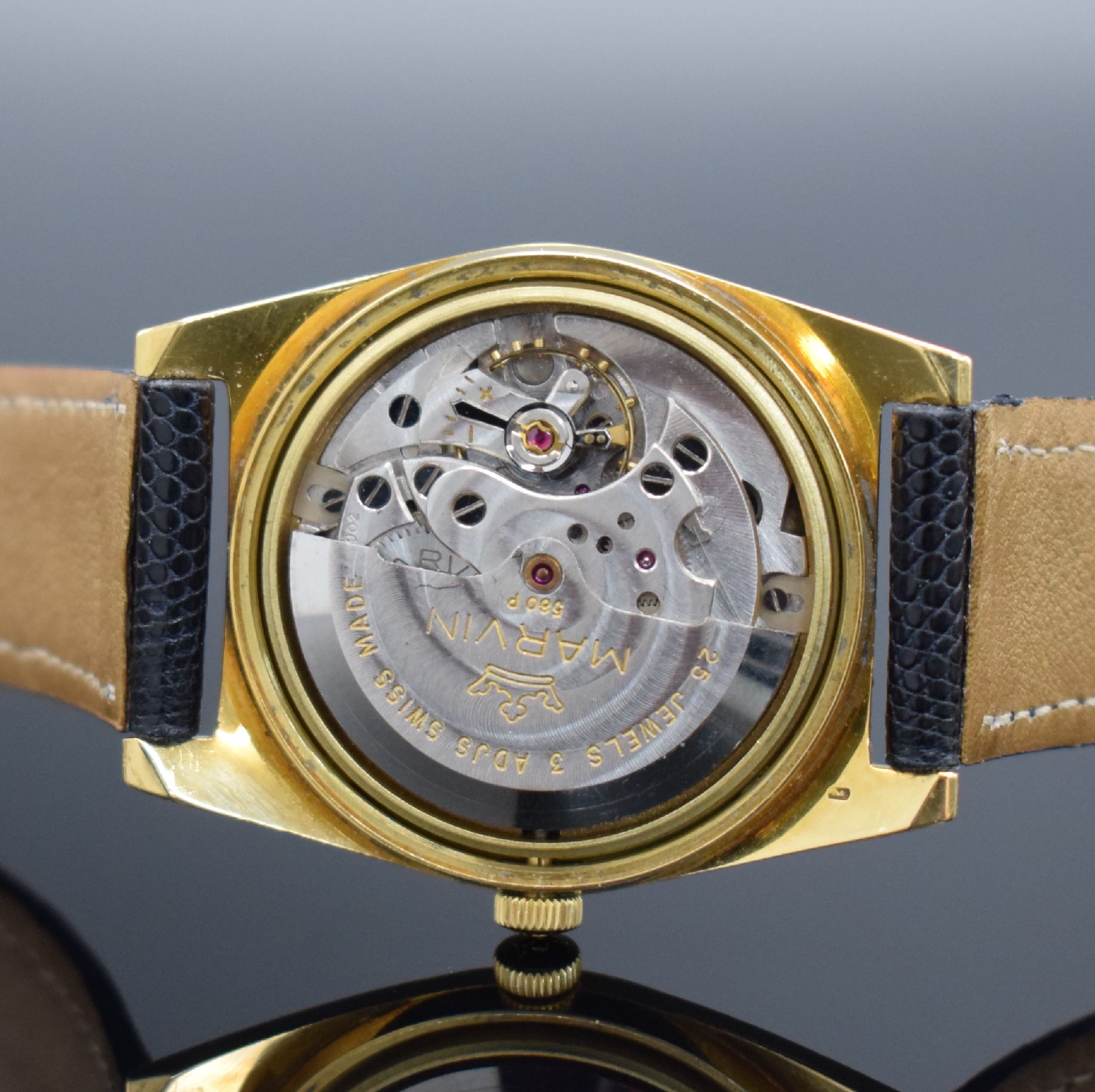 Detail g: MARVIN Chronometer Flying Dutchman seltene Armbanduhr, Schweiz um 1955, Automatik, 2- teil. Geh. in GG 750/000, Boden geschr., Glasrand aufgedr., ...
