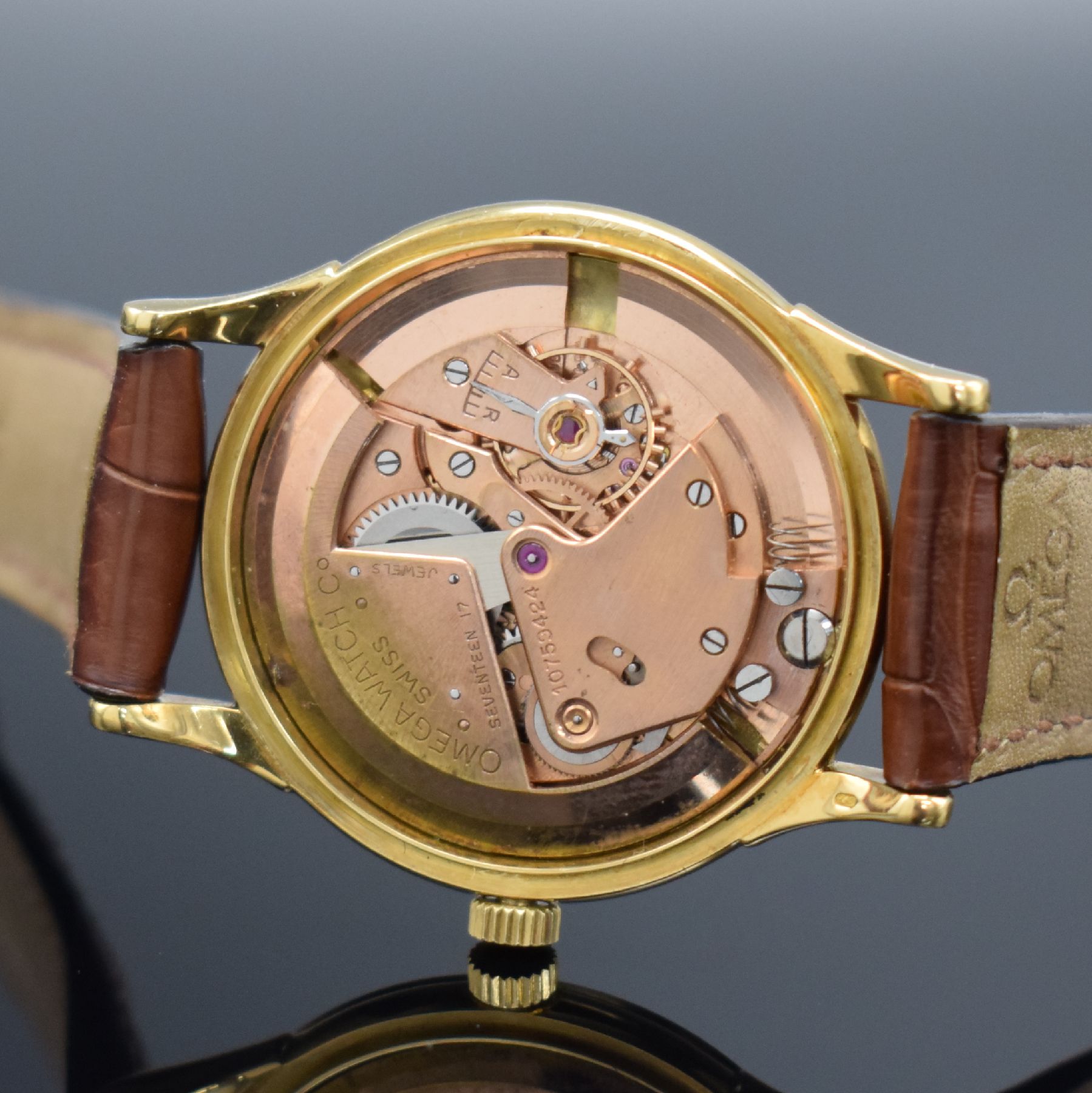 Detail f: OMEGA "Centenary" Chronometer sehr seltene Herrenarmbanduhr in GG 750/000, Schweiz um 1948, Hammerautomatik, Sonderausführung zum 100. ...