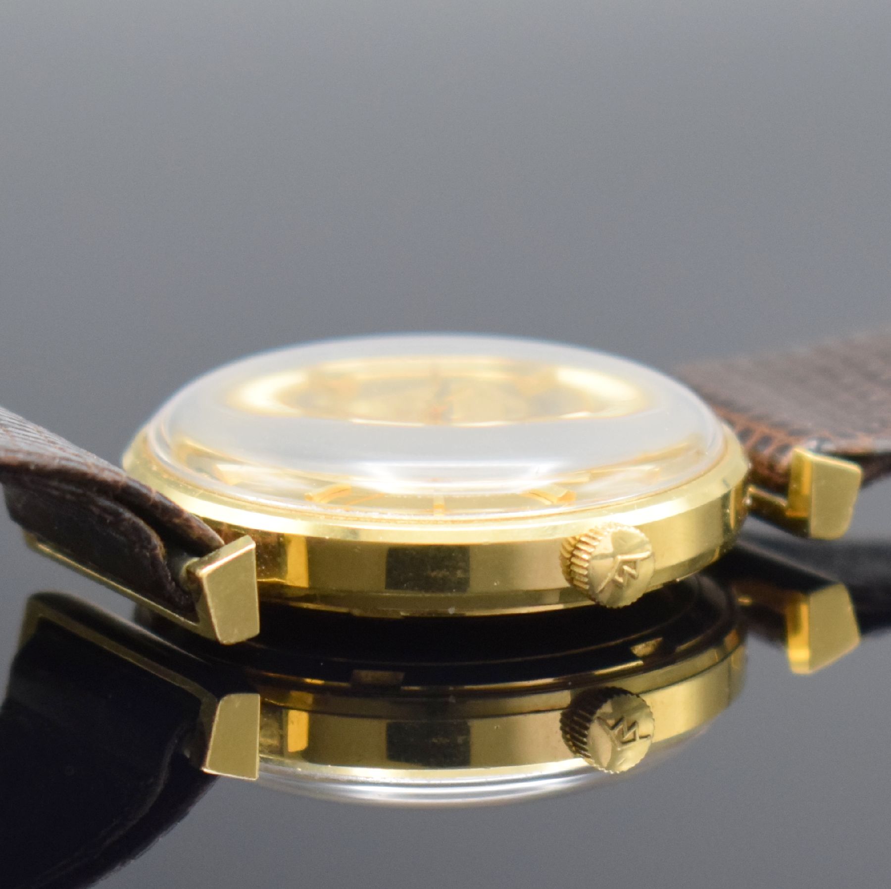 Detail b: MOVADO Kingmatic Sub Sea seltene Armbanduhr in GG 750/000 Referenz 5141, Schweiz um 1960, Automatik, 2-teil. Gehäuse, Boden geschr., ausgefallene ...