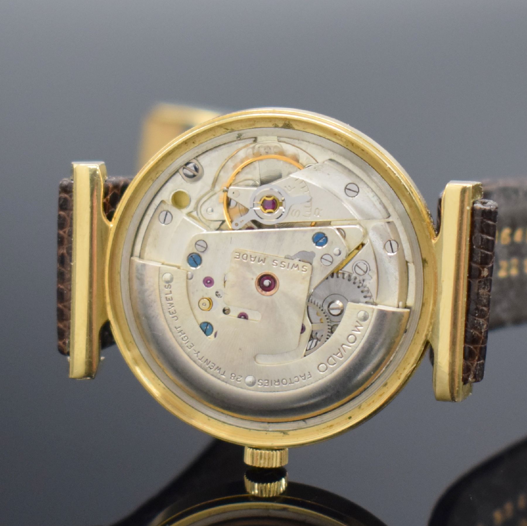 Detail e: MOVADO Kingmatic Sub Sea seltene Armbanduhr in GG 750/000 Referenz 5141, Schweiz um 1960, Automatik, 2-teil. Gehäuse, Boden geschr., ausgefallene ...