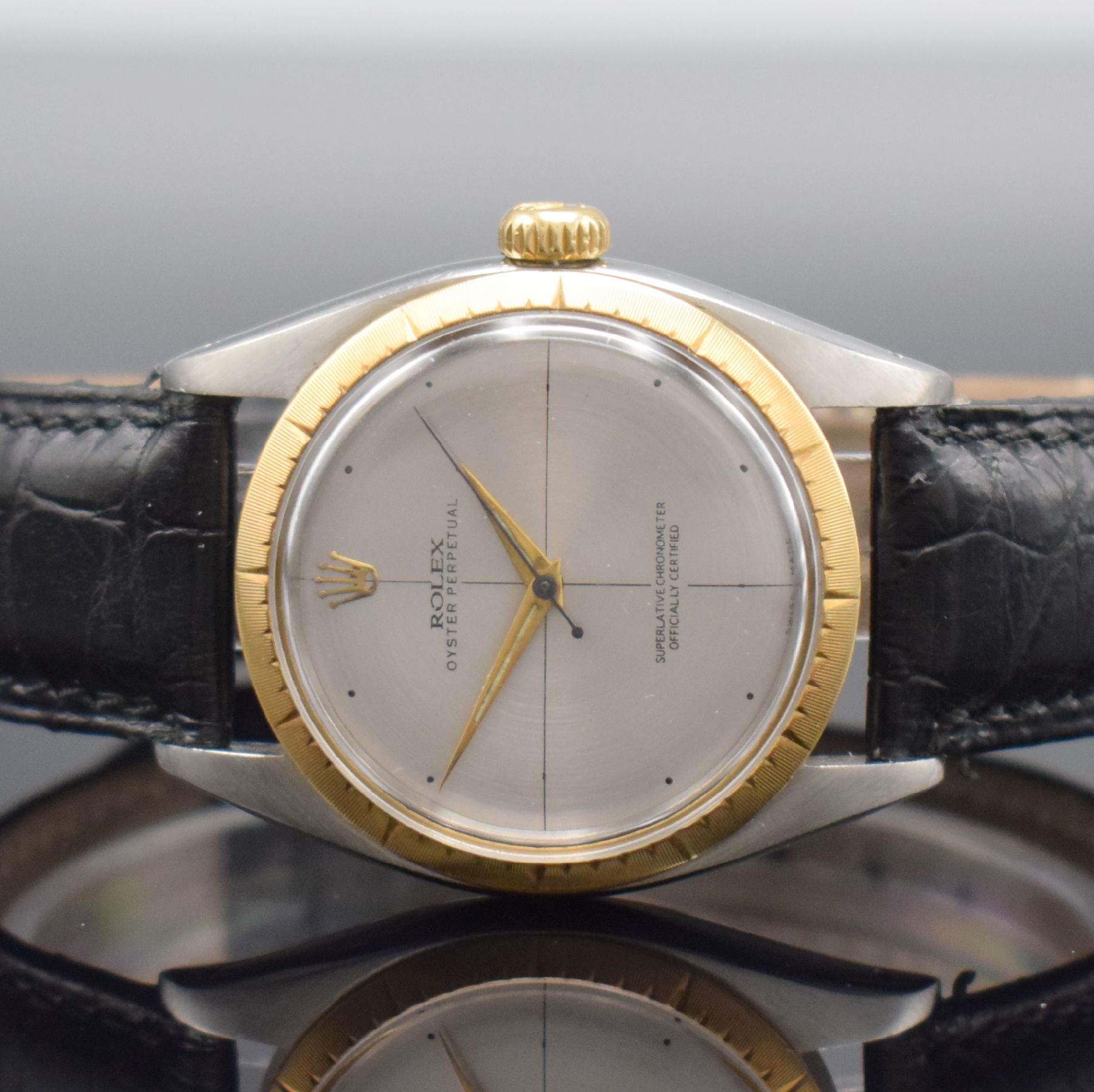 Detail a: ROLEX Zephyr seltene Herrenarmbanduhr, Schweiz lt. Bodenstempel 4. Quartal 1957, Automatik, Ref. 6582, Chronometer der Superlative in Edelstahl/Gold, ...