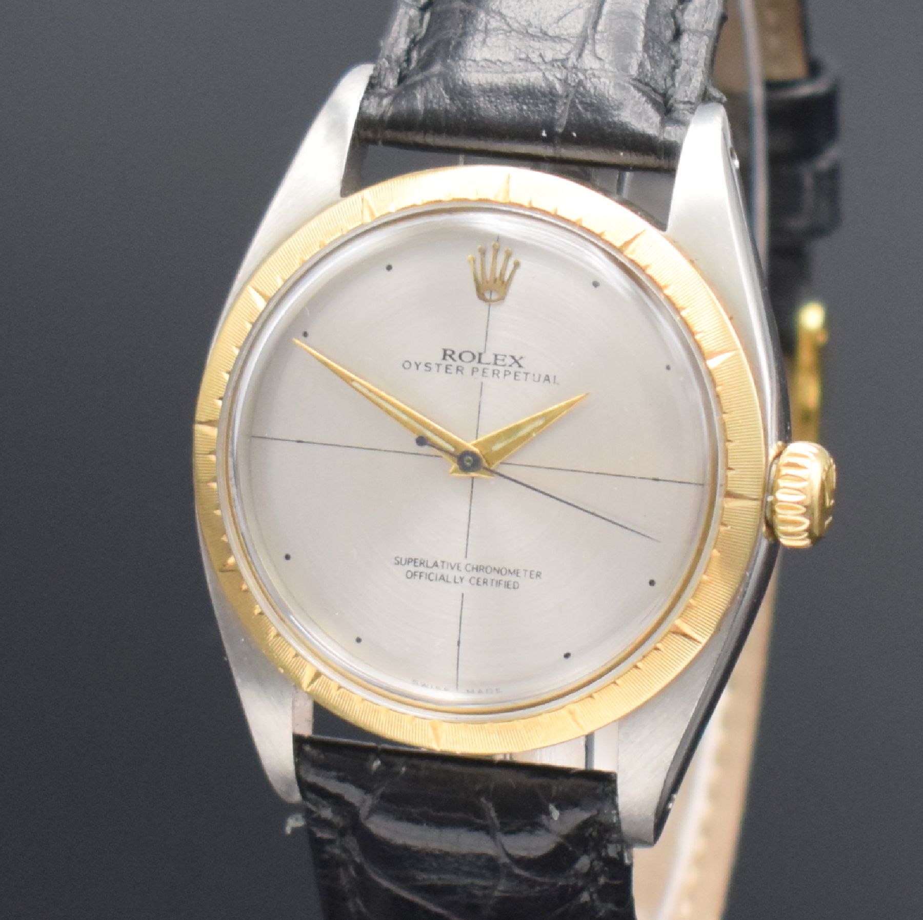 Detail c: ROLEX Zephyr seltene Herrenarmbanduhr, Schweiz lt. Bodenstempel 4. Quartal 1957, Automatik, Ref. 6582, Chronometer der Superlative in Edelstahl/Gold, ...