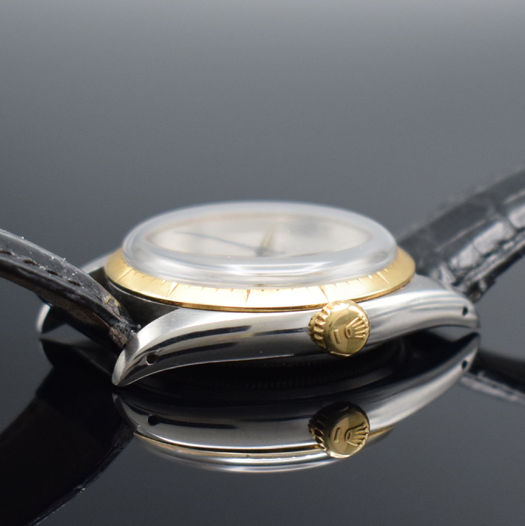 Detail f: ROLEX Zephyr seltene Herrenarmbanduhr, Schweiz lt. Bodenstempel 4. Quartal 1957, Automatik, Ref. 6582, Chronometer der Superlative in Edelstahl/Gold, ...