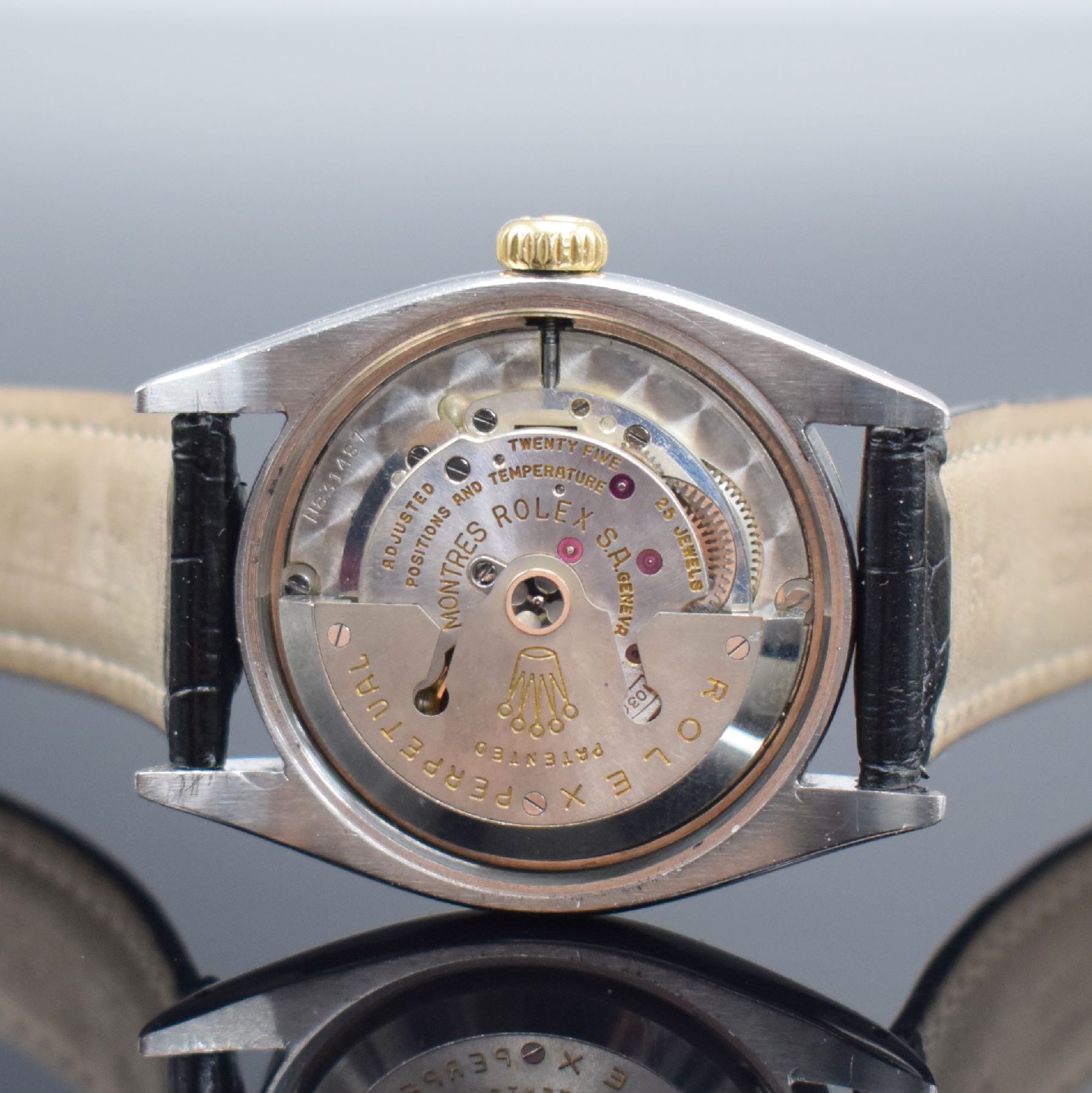 Detail h: ROLEX Zephyr seltene Herrenarmbanduhr, Schweiz lt. Bodenstempel 4. Quartal 1957, Automatik, Ref. 6582, Chronometer der Superlative in Edelstahl/Gold, ...