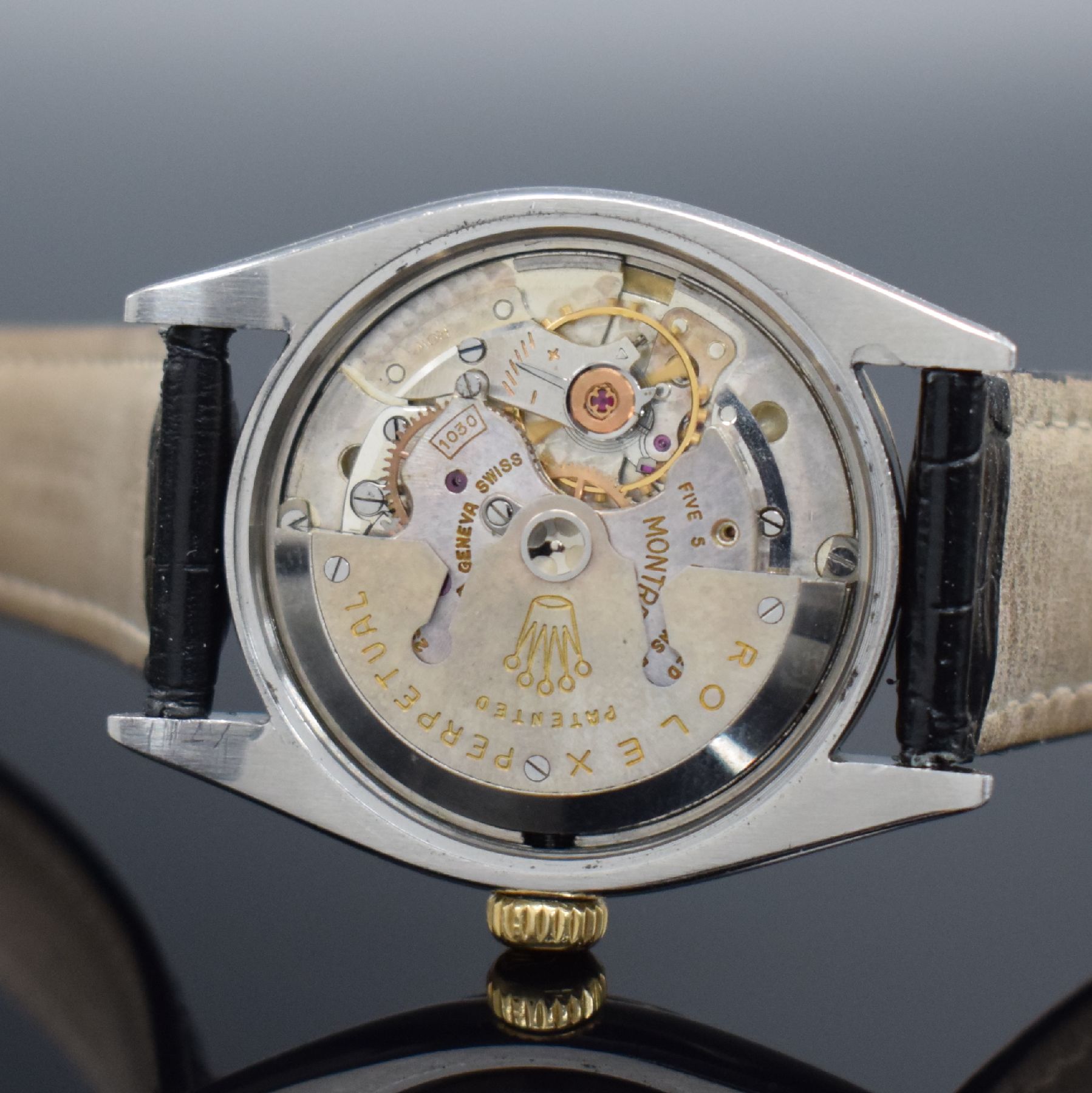 Detail i: ROLEX Zephyr seltene Herrenarmbanduhr, Schweiz lt. Bodenstempel 4. Quartal 1957, Automatik, Ref. 6582, Chronometer der Superlative in Edelstahl/Gold, ...