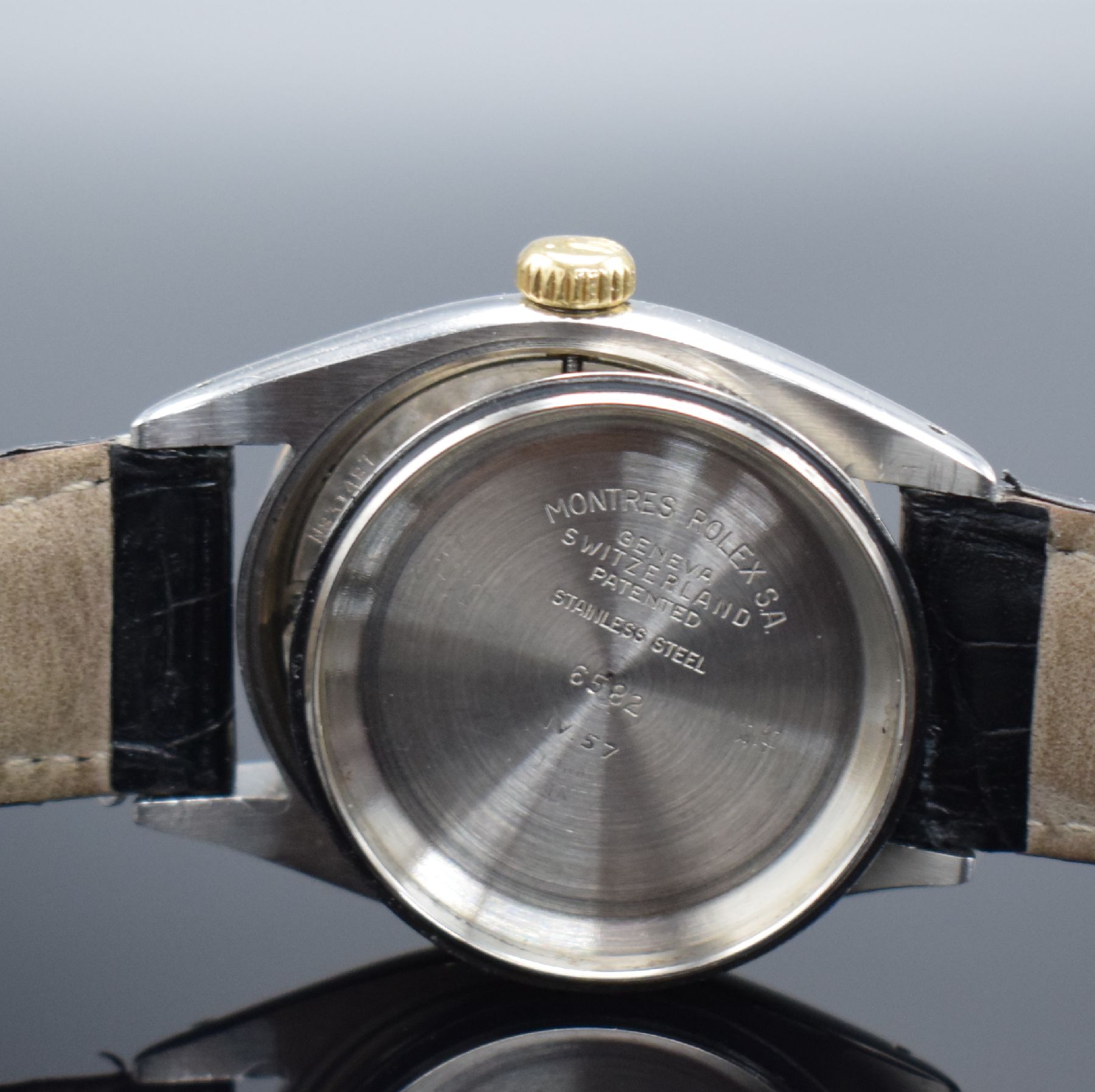Detail j: ROLEX Zephyr seltene Herrenarmbanduhr, Schweiz lt. Bodenstempel 4. Quartal 1957, Automatik, Ref. 6582, Chronometer der Superlative in Edelstahl/Gold, ...