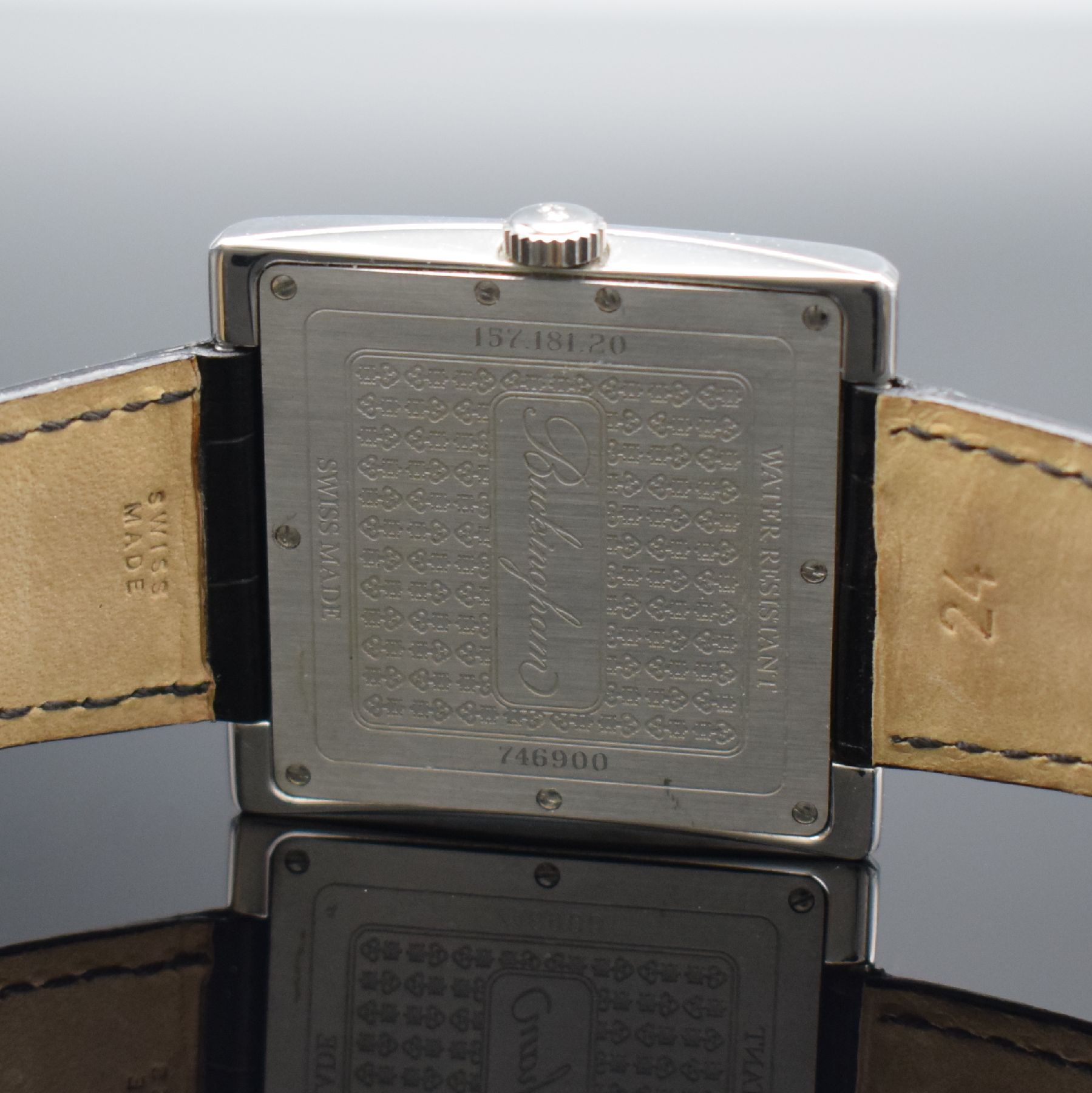 Detail f: CORUM Buckingham Herrenarmbanduhr Referenz 157.181.20, Schweiz um 2005, Handaufzug, Edelst., Boden 9-fach verschr., orig. Lederband m. orig. ...
