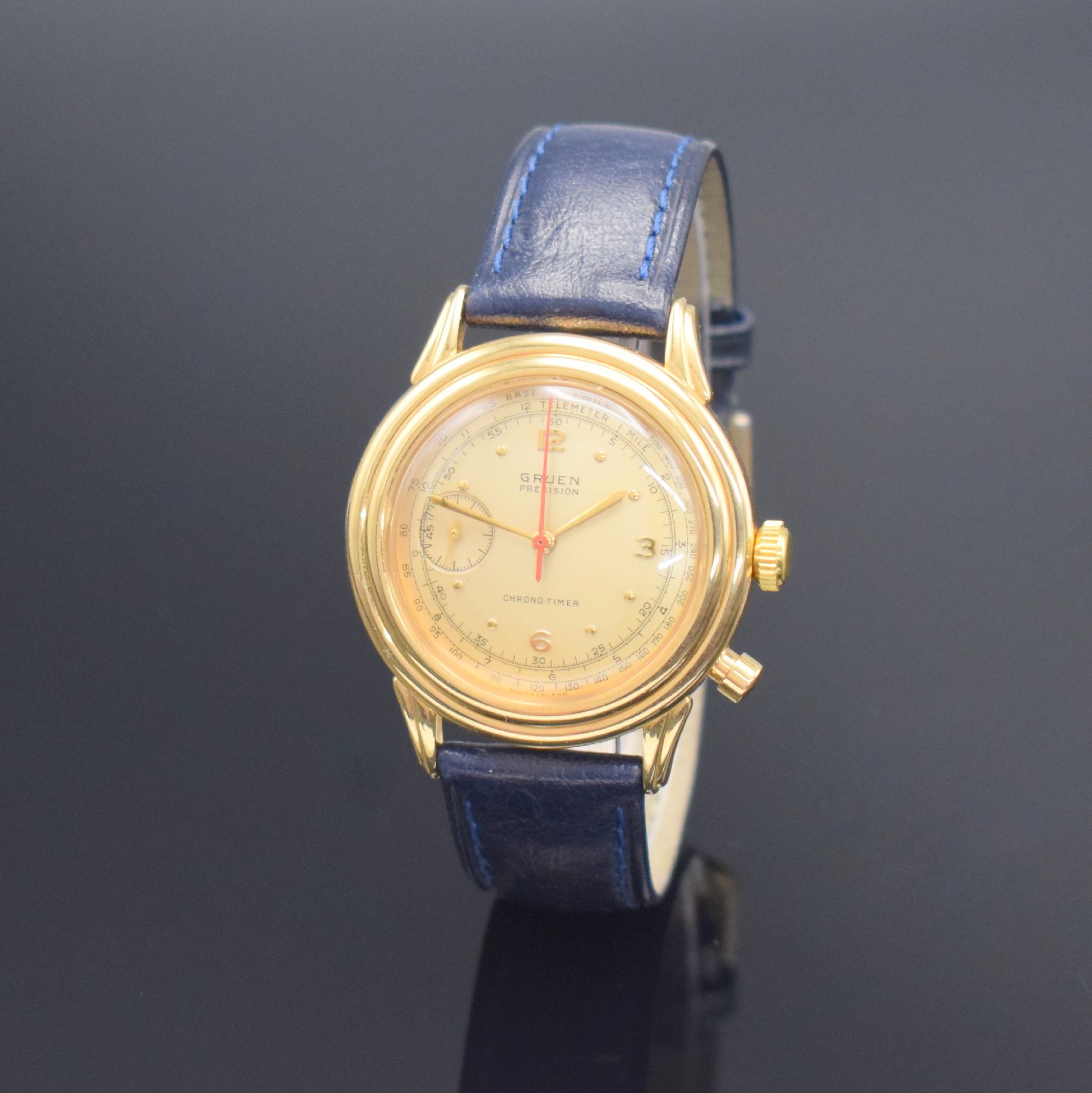 GRUEN Chrono-Timer seltene auf 15 Stück limitierte Herrenarmbanduhr mit Chronograph in RoseG 750/000 Schweiz, Gehäuse um 1985, Werk um 1940, ...