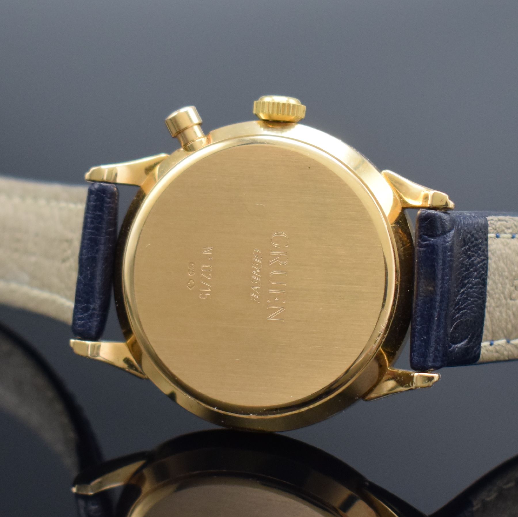 Detail c: GRUEN Chrono-Timer seltene auf 15 Stück limitierte Herrenarmbanduhr mit Chronograph in RoseG 750/000 Schweiz, Gehäuse um 1985, Werk um 1940, ...