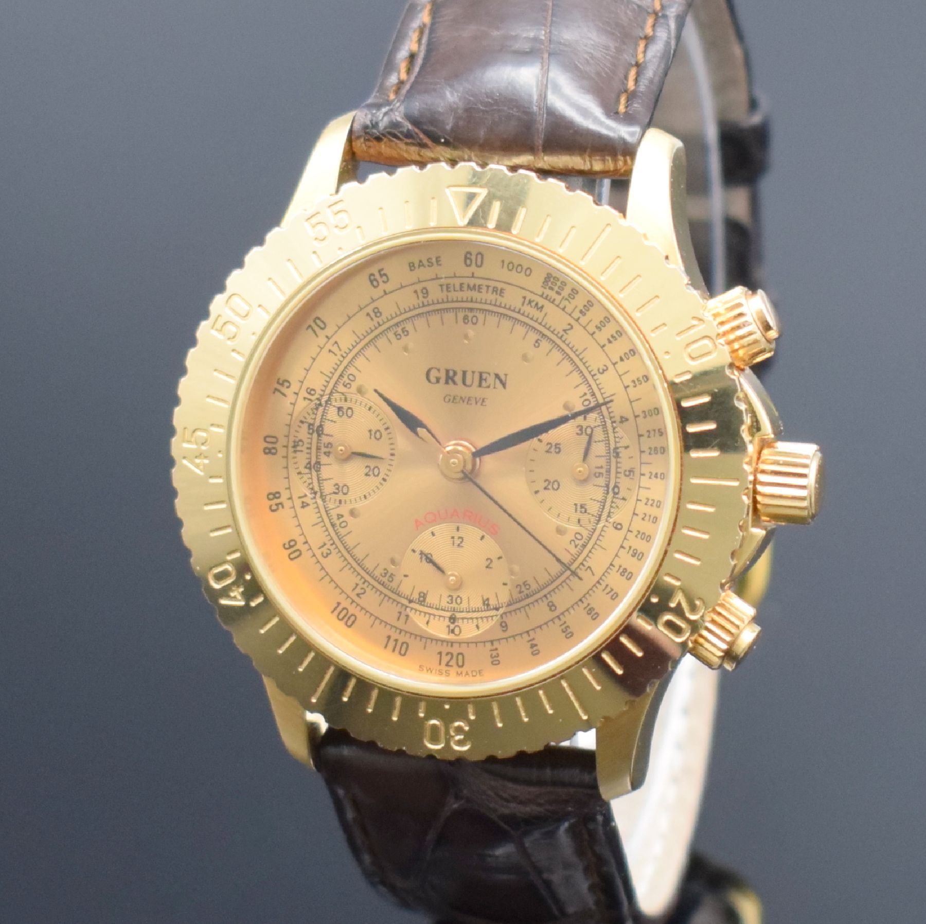 Detail c: GRUEN Aquarius seltene auf 500 Stück limitierte Herrenarmbanduhr in Roségold 750/000, Schweiz um 1990, Automatik, massives Goldgeh., Boden, Krone & ...
