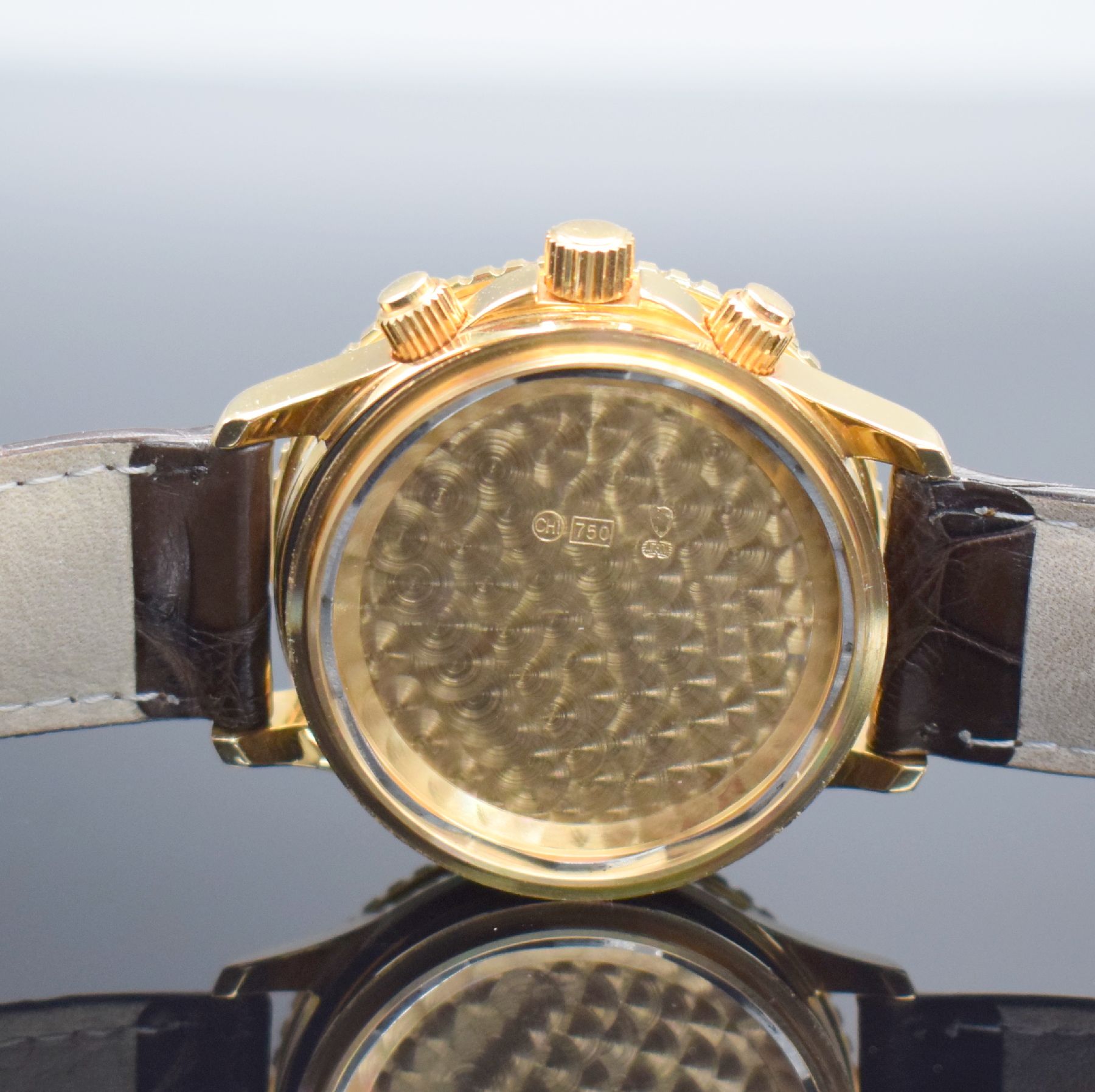 Detail i: GRUEN Aquarius seltene auf 500 Stück limitierte Herrenarmbanduhr in Roségold 750/000, Schweiz um 1990, Automatik, massives Goldgeh., Boden, Krone & ...