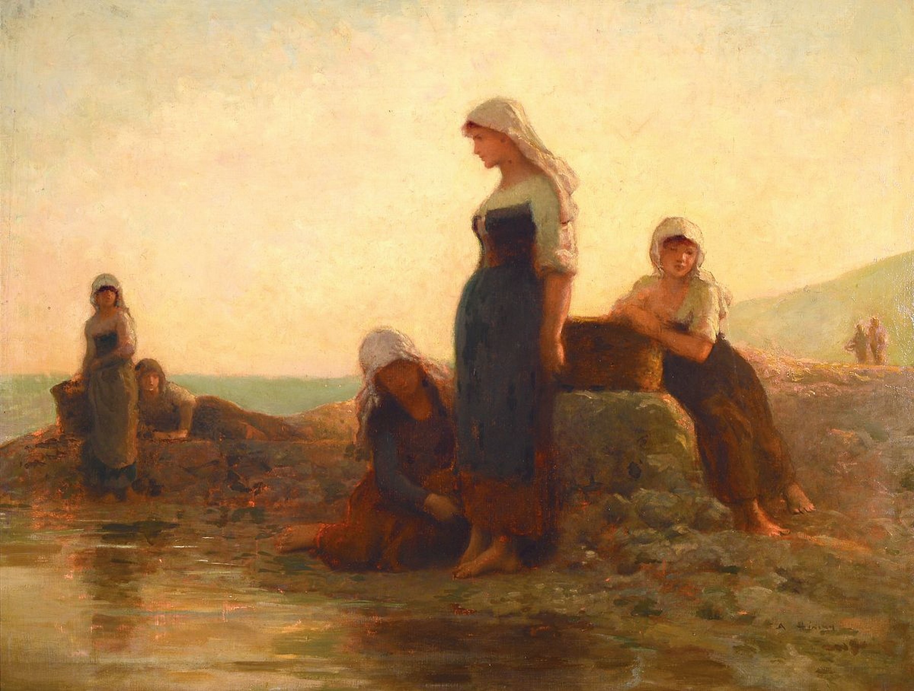 Zuschreibung: Adolf Hiremy-Hirschl, 1860 Temeschwar-1933 Rom o. Wien, Ausbildung an der Akademie Wien, Rompreis 1882, hier: wohl Krabbenleserinnen am ...