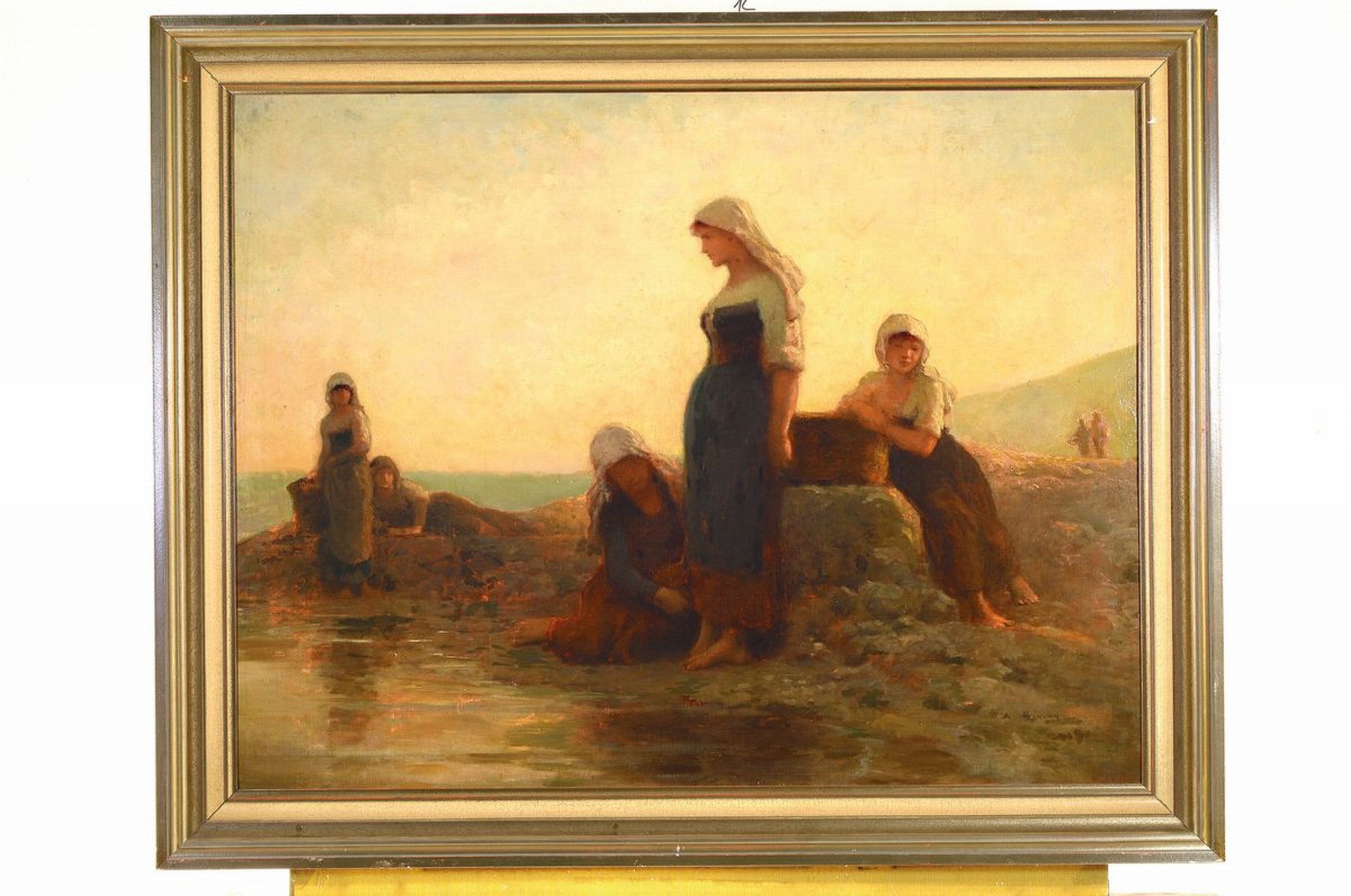 Detail k: Zuschreibung: Adolf Hiremy-Hirschl, 1860 Temeschwar-1933 Rom o. Wien, Ausbildung an der Akademie Wien, Rompreis 1882, hier: wohl Krabbenleserinnen am ...