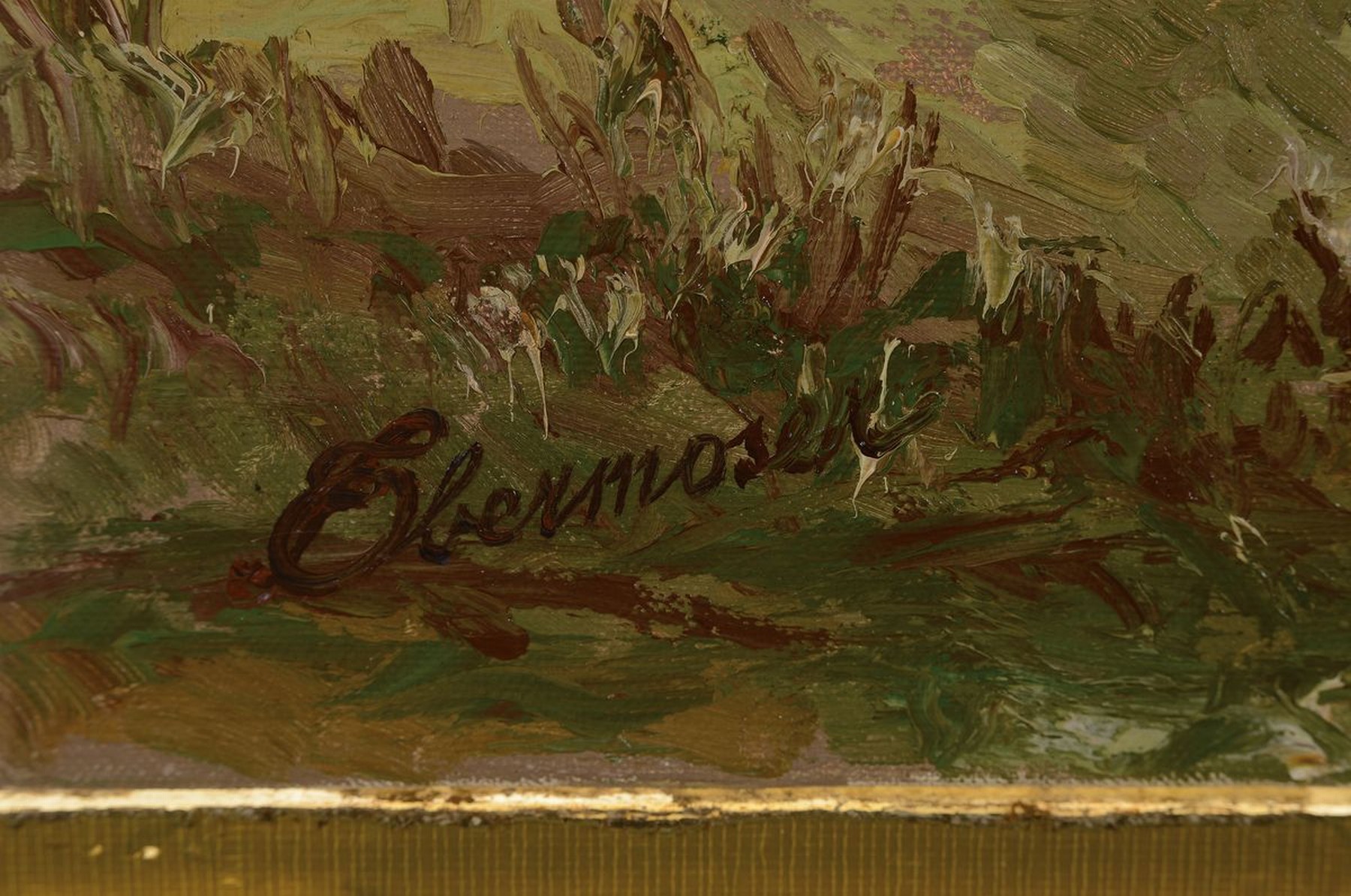 Detail a: Josef Obermoser, deutscher Maler, erw. zwischen 1900 und 1975, Häuser in den Alpen, Öl/Lwd, links unten signiert, ca. 50x60cm