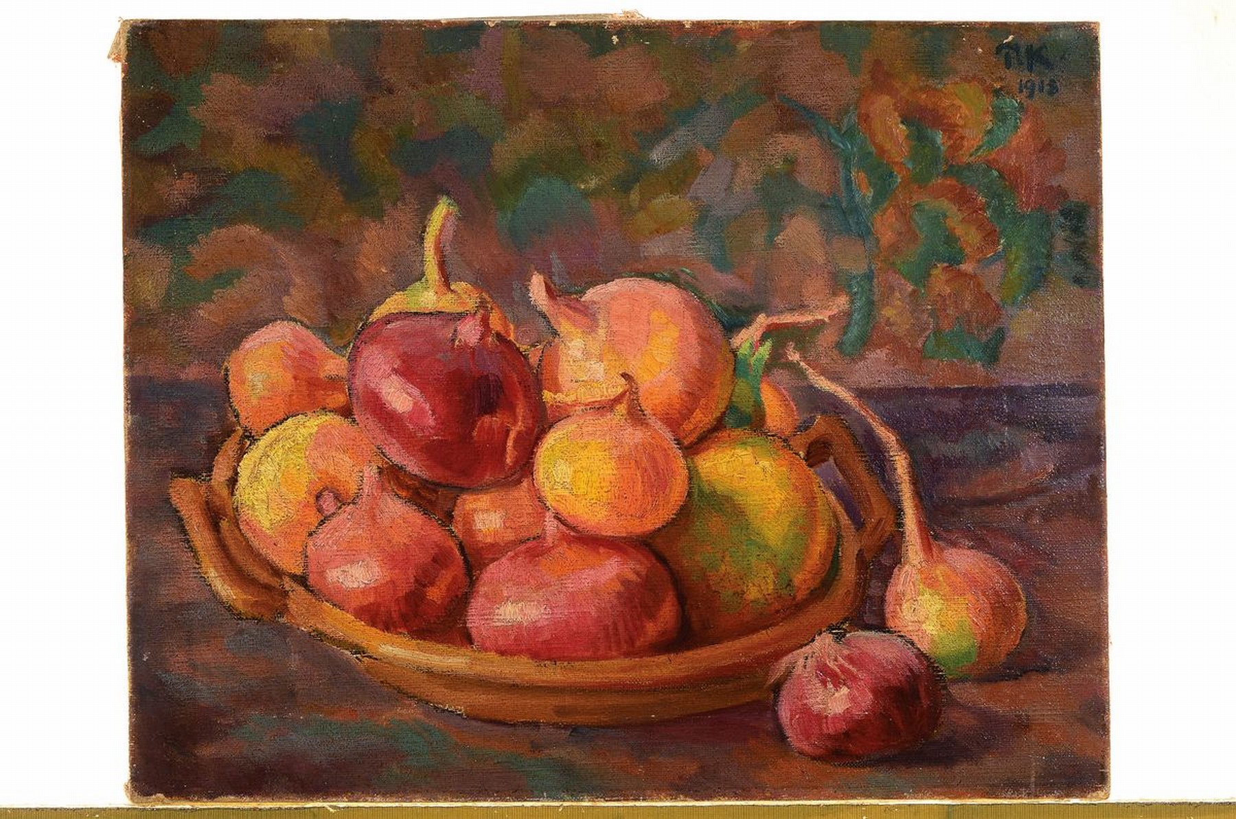 Detail k: Monogrammist RK, dat. 1913, Stillleben mit Zwiebeln, Öl/Lwd, rechts oben monogrammiert und dat., ca. 43x54cm
