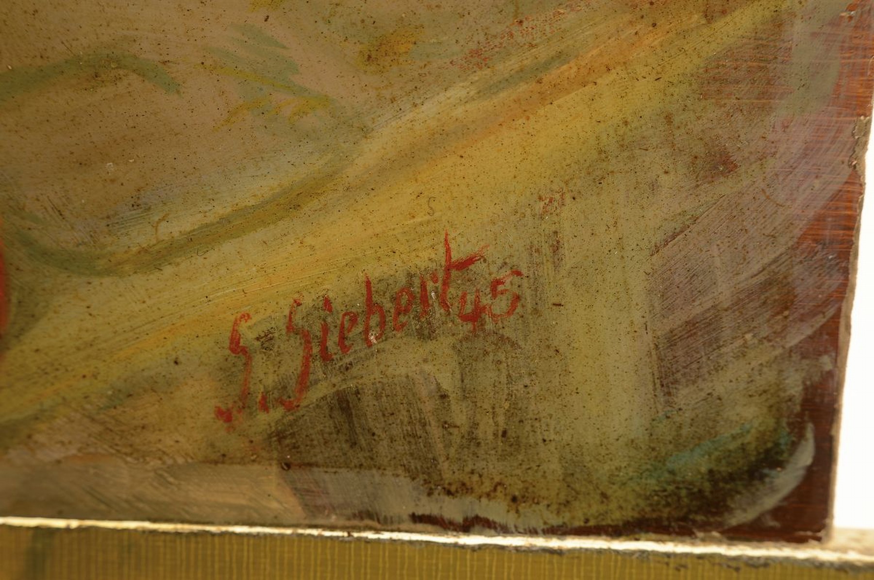 Detail a: Georg Siebert, 1896 Dresden-1984 Köln, Stillleben mit Blumen, Äpfeln und Birne, Öl/Malkarton, rechts unten signiert G. Siebert 45, ca. 55x65cm