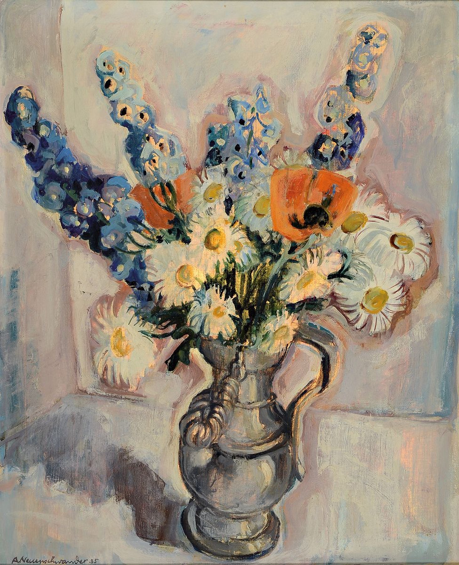 Albert Neuenschwander, 1902 Basel-1984 Zürich, Blumenstillleben, Öl/Lwd, links unten signiert und dat. 35, ca. 83x69cm, R. ca. 88x73cm