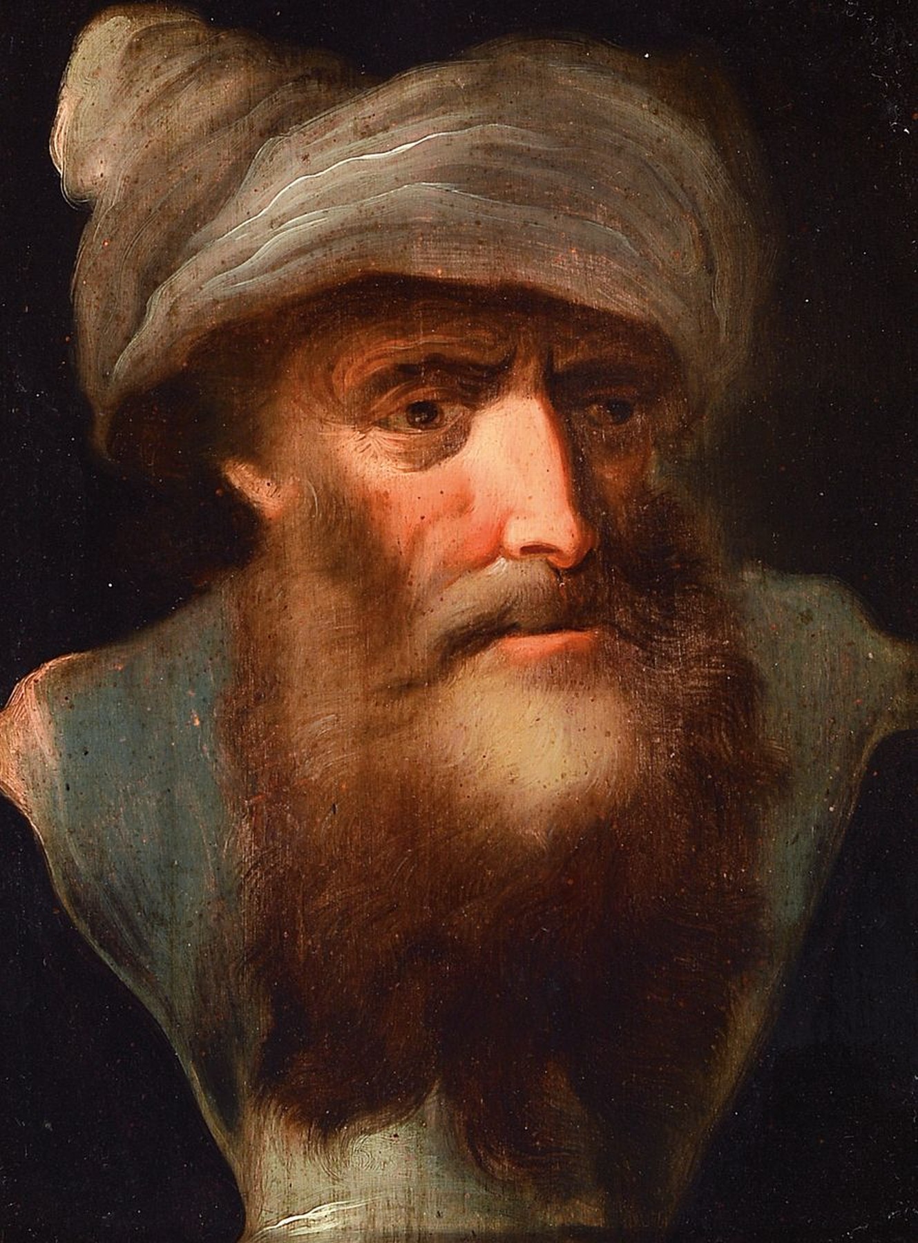 Unbekannter Künstler, 2. Hälfte 18. Jh., Porträt eines bärtigen Mannes mit Turban, Öl/Holz, feine lasierende Malerei, gelungenes Inkarnat, ca. ...