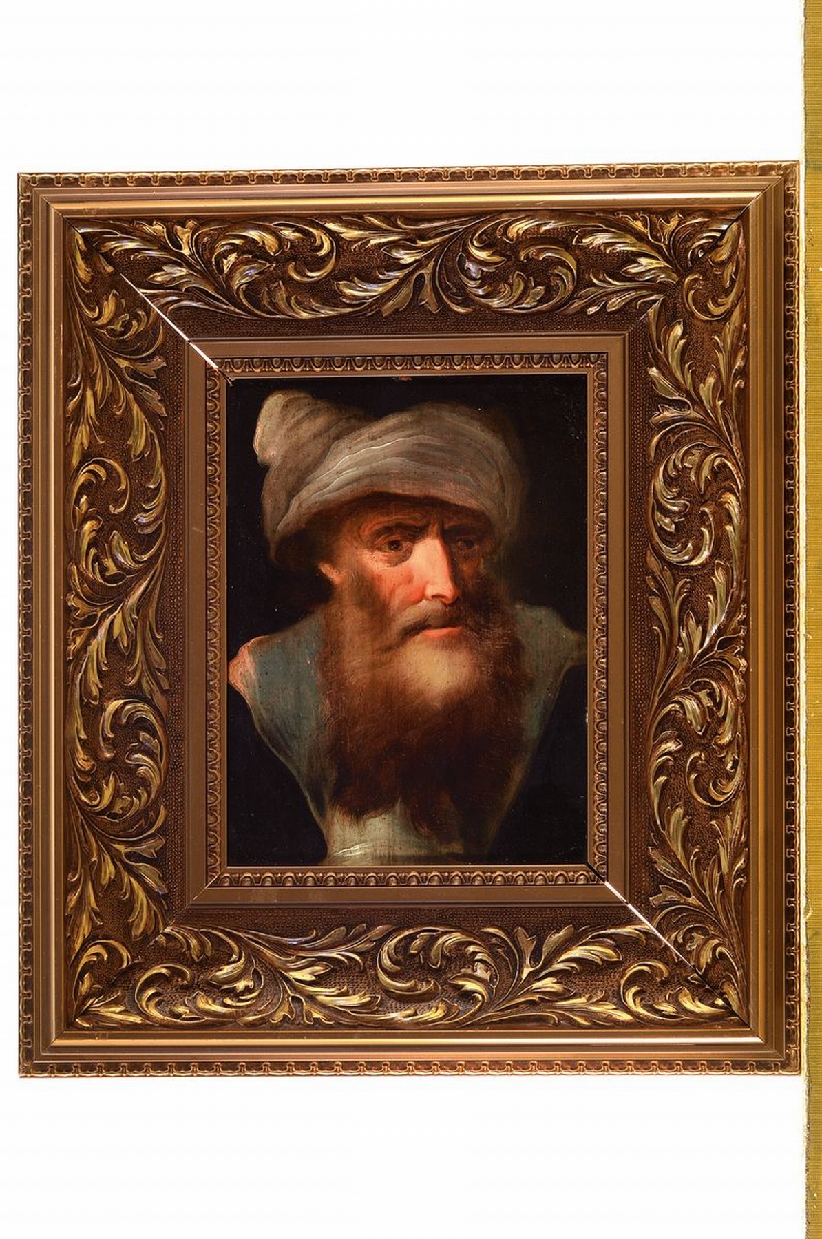 Detail k: Unbekannter Künstler, 2. Hälfte 18. Jh., Porträt eines bärtigen Mannes mit Turban, Öl/Holz, feine lasierende Malerei, gelungenes Inkarnat, ca. ...