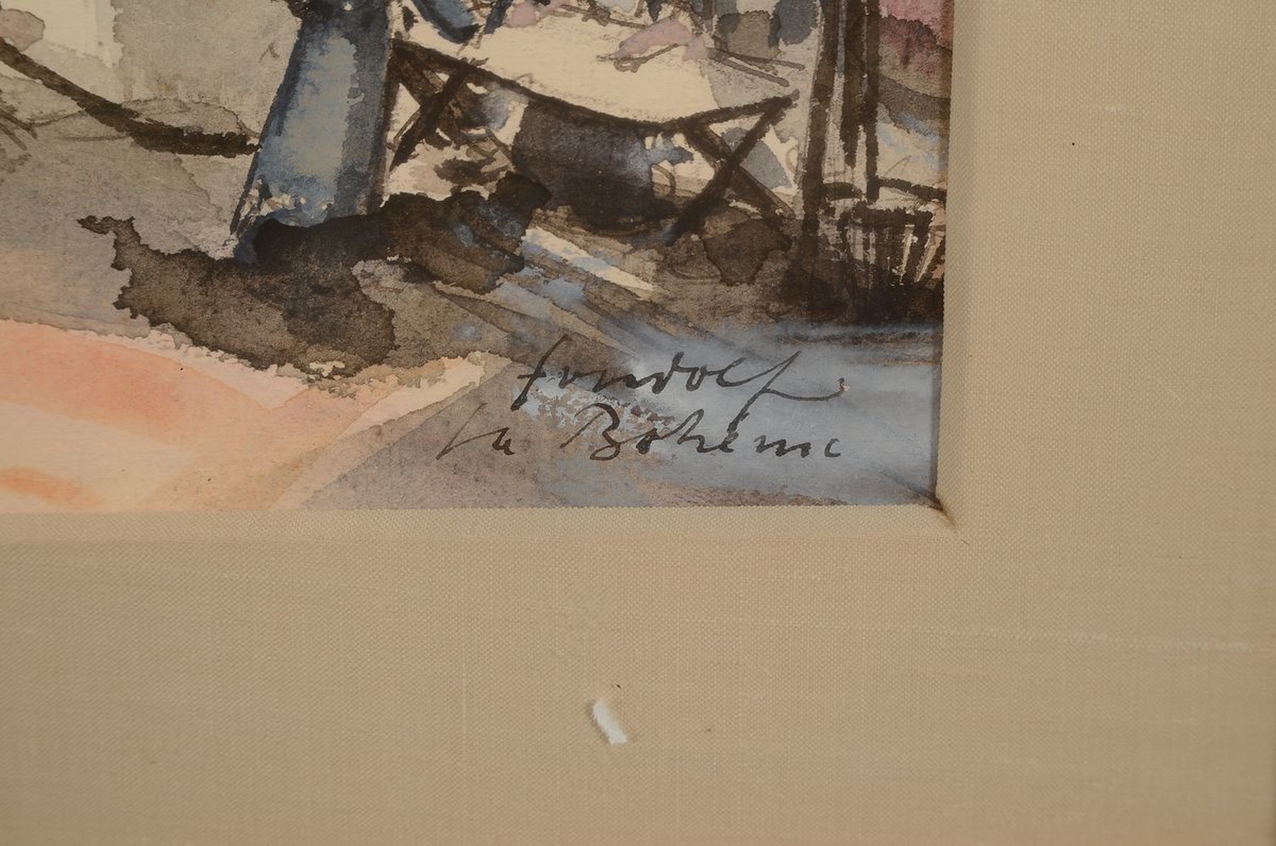 Detail a: Walter Gondolf, 1912-1989 Düsseldorf, Bühnenbildentwurf für La Boheme, Aquarell auf Papier, rechts unten signiert und bez. La Boheme, ca. 28x42cm, ...