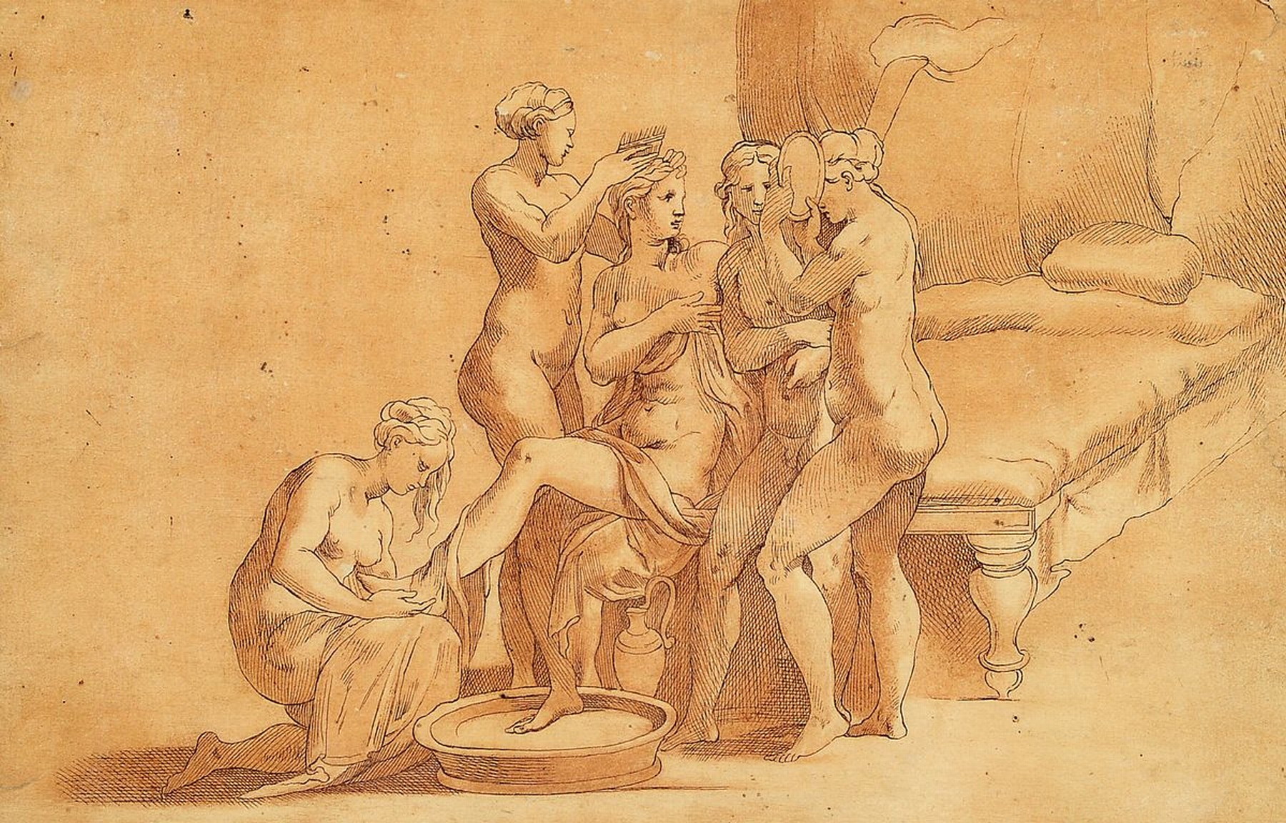 Stefano Mulinari (1741-1790): Faksimile einer Zeichnung von Parmigianino, Venus umgeben von Jungfrauen, veröffentlicht in Mulinari: Disegnio ...