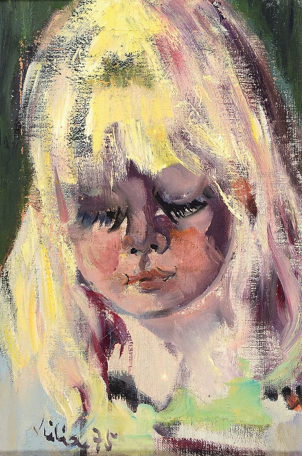 Unleserlich signiert Kilian o.ä., dat. 75, Porträt eines Mädchens, Öl/Lwd, links unten signiert und dat., ca. 32x23cm, R. ca. 51x41cm