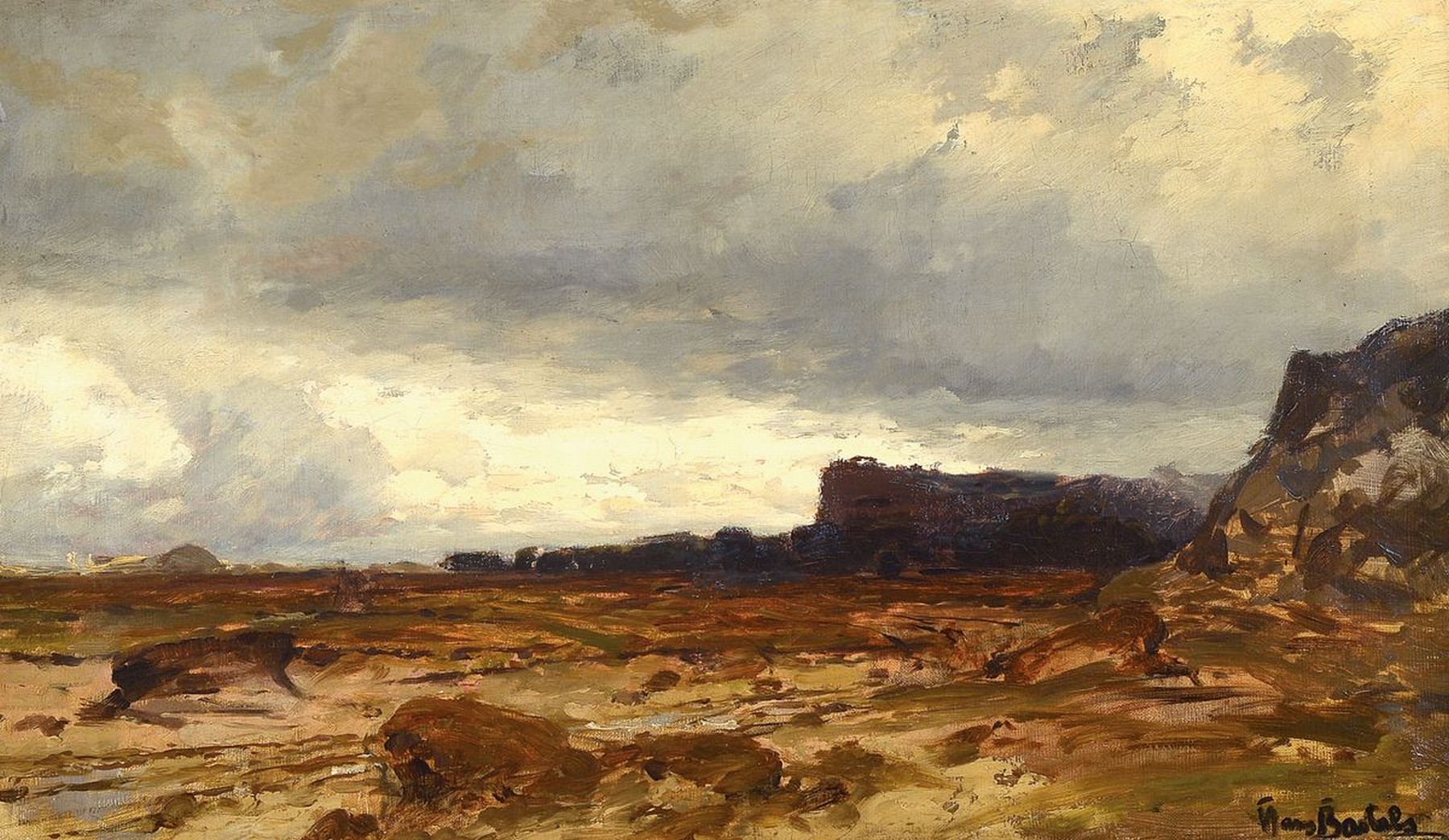 Hans von Bartels, 1856 Hamburg-1913 München, Weite Landschaft bei aufziehenden Gewitter, Öl/Lwd, rechts unten signiert, ca. 40x68cm, R. ca. 58x86cm