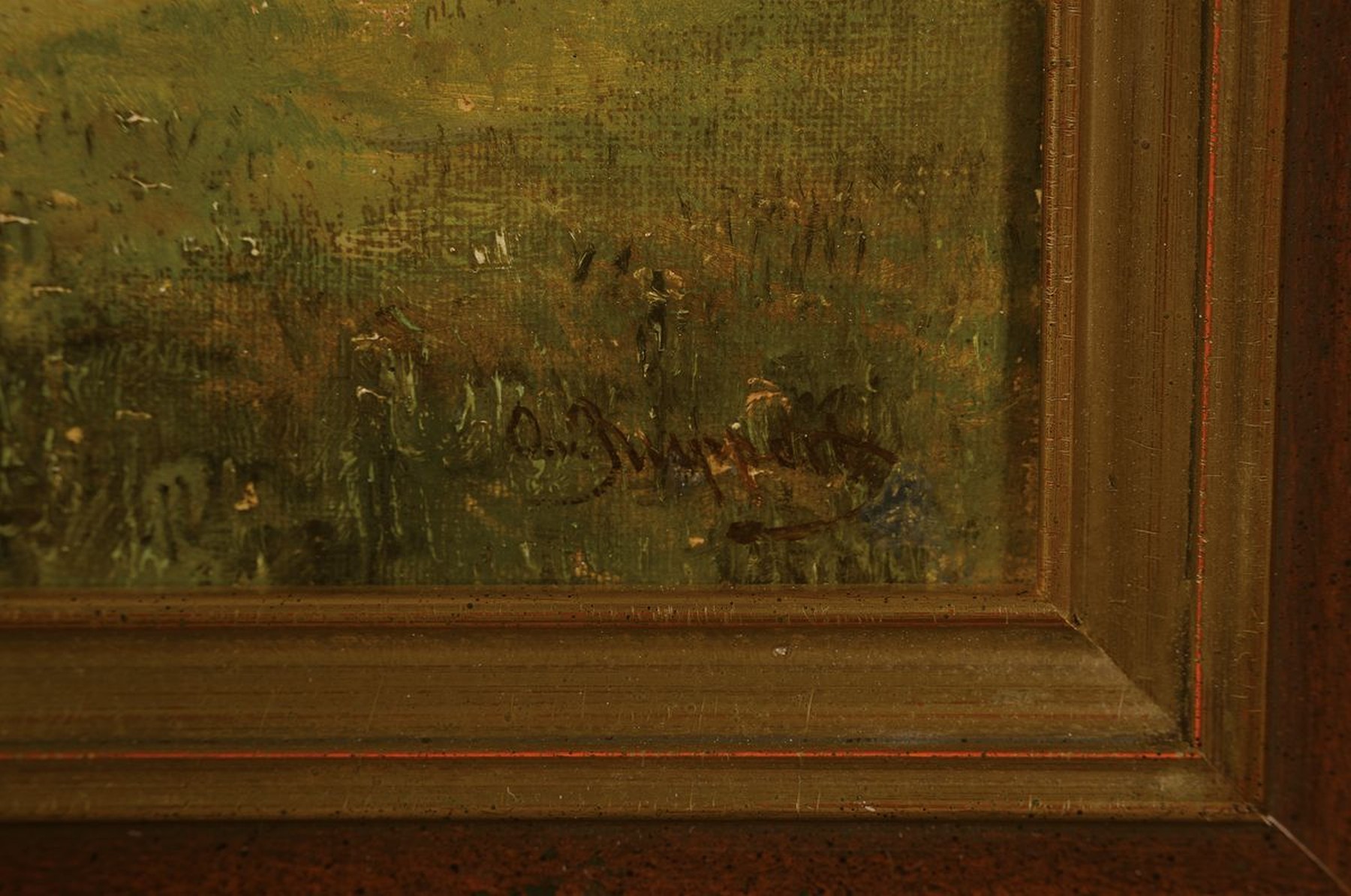Detail a: Otto von Ruppert, 1841 Waldshut-1923 München, Rotwild im Gehege, Öl/Lwd, rechts unten signiert, rückseitig auf dem Keilrahmen beschriftet: Partie ...