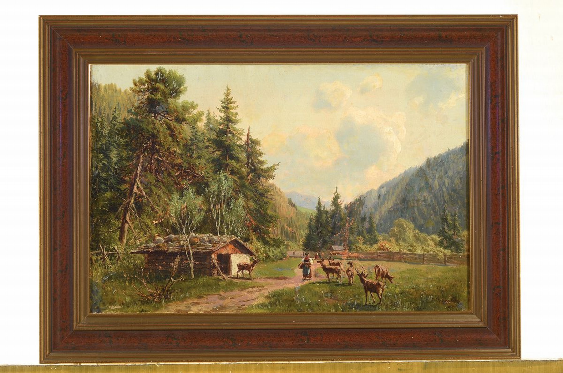 Detail k: Otto von Ruppert, 1841 Waldshut-1923 München, Rotwild im Gehege, Öl/Lwd, rechts unten signiert, rückseitig auf dem Keilrahmen beschriftet: Partie ...