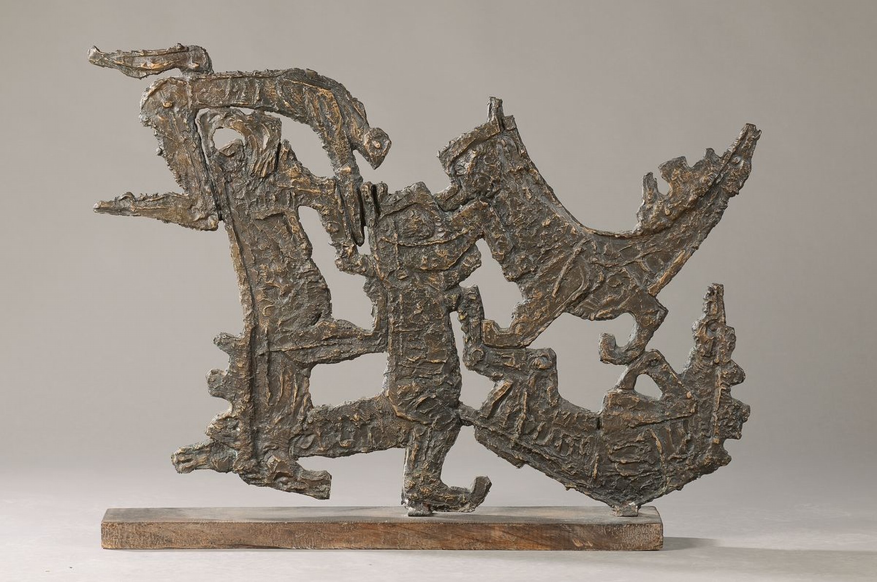 Wilhelm Hausmann, 1906-1980, Sturz des Phaeton, Titanensturz 3, Bronzeskulptur von 1961, Holzsockel, ca. 75x101x13cm